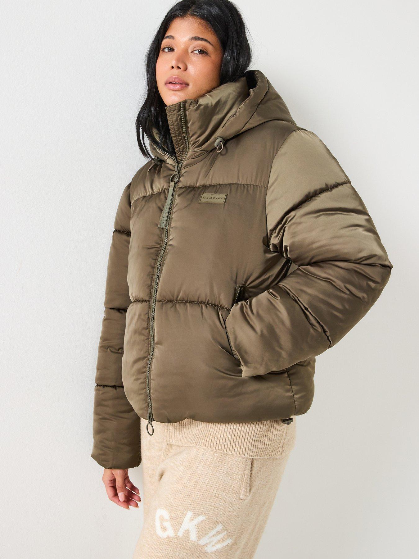 Gym King: Womens Cropper Padded Jacket - Khaki