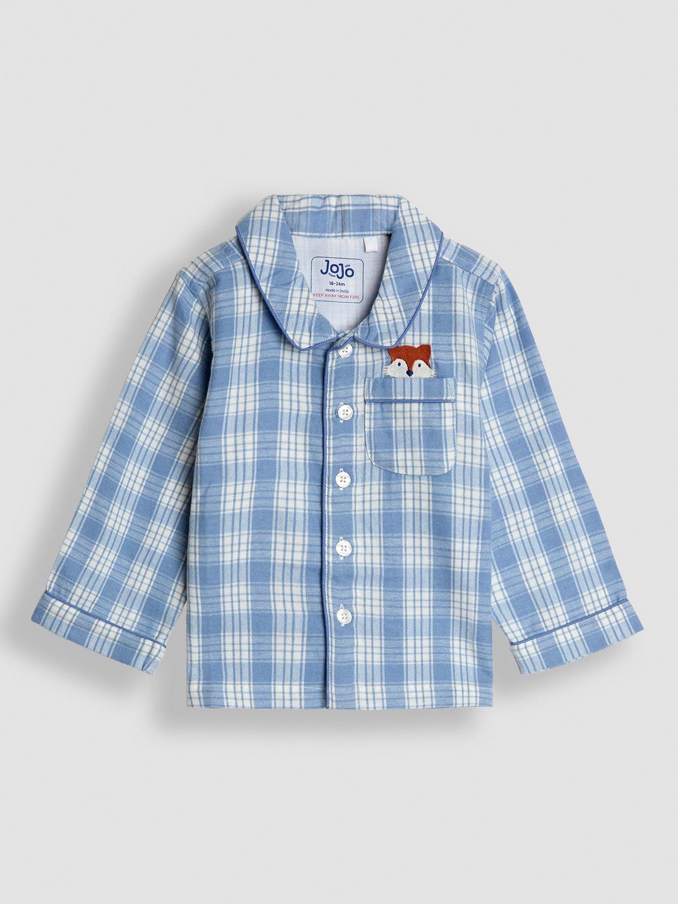 Image 2 of 6 of JoJo Maman Bebe Toddler Boys Woven Check Fox Character Pyjamas - Blue