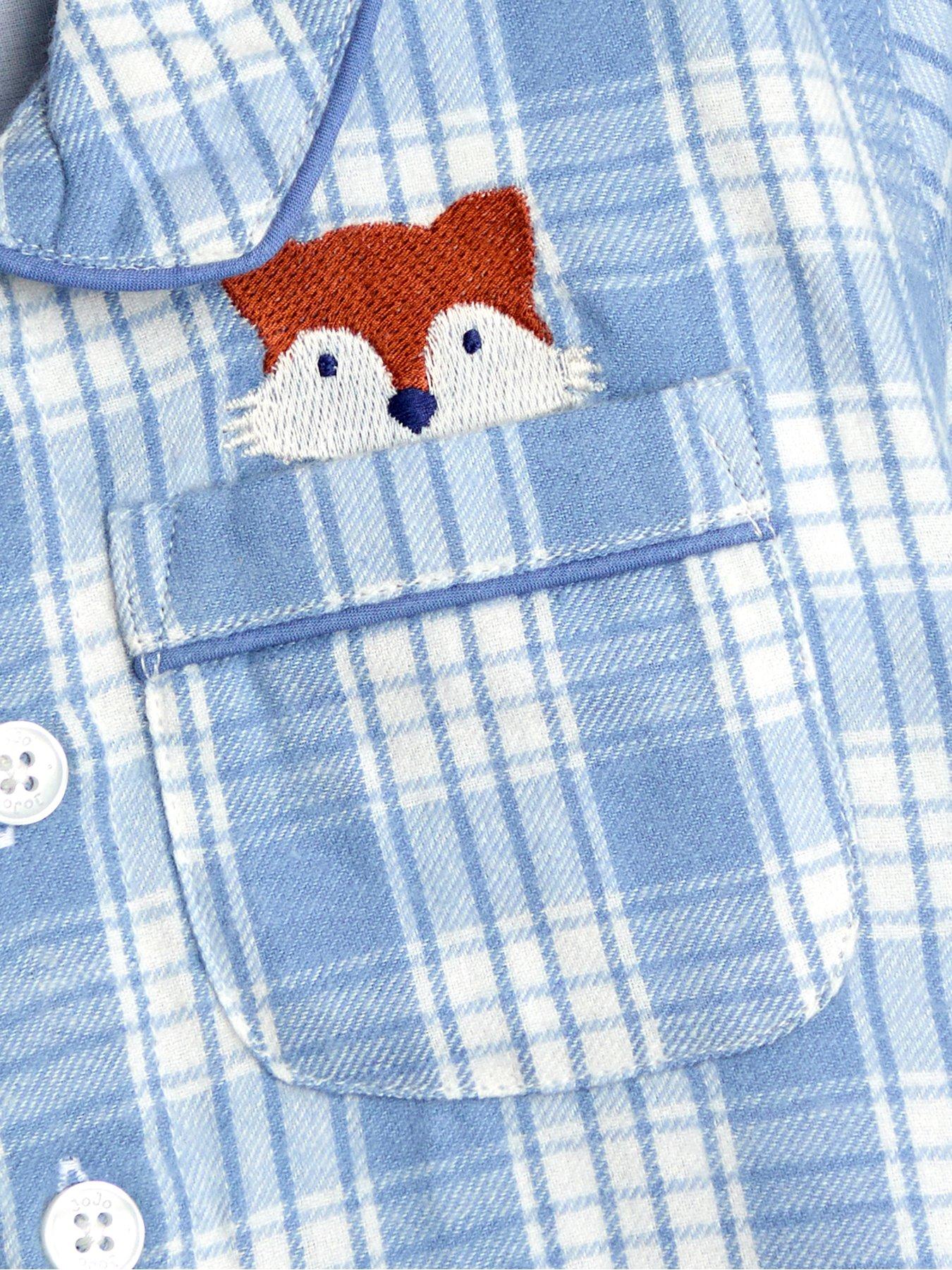 Image 6 of 6 of JoJo Maman Bebe Toddler Boys Woven Check Fox Character Pyjamas - Blue