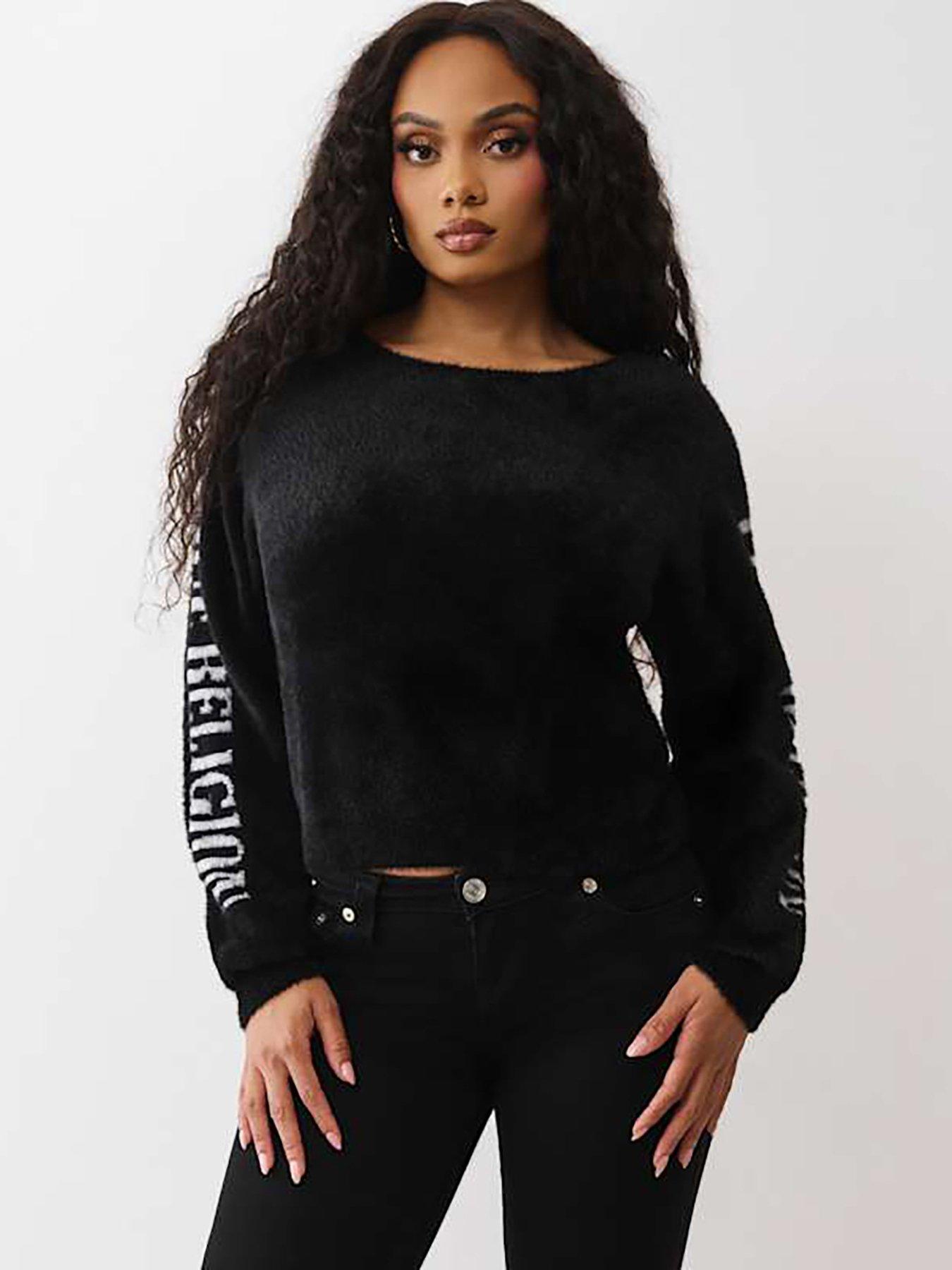 TRUE RELIGION Fuzzy Reversible Twist Back Sweater - Black