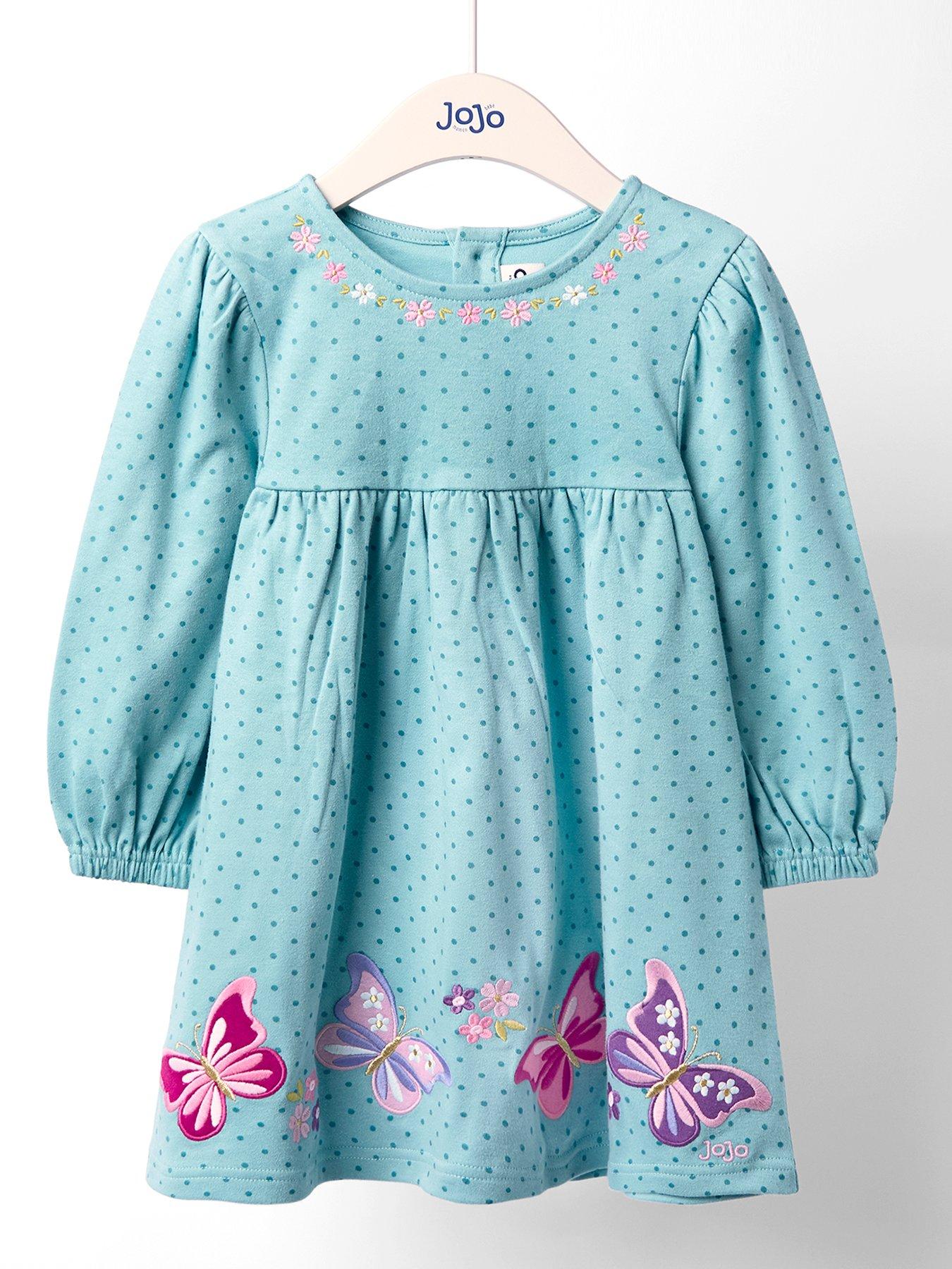 JoJo Maman Bebe Toddler Girls Butterfly Applique Balloon Sleeve Dress - Green