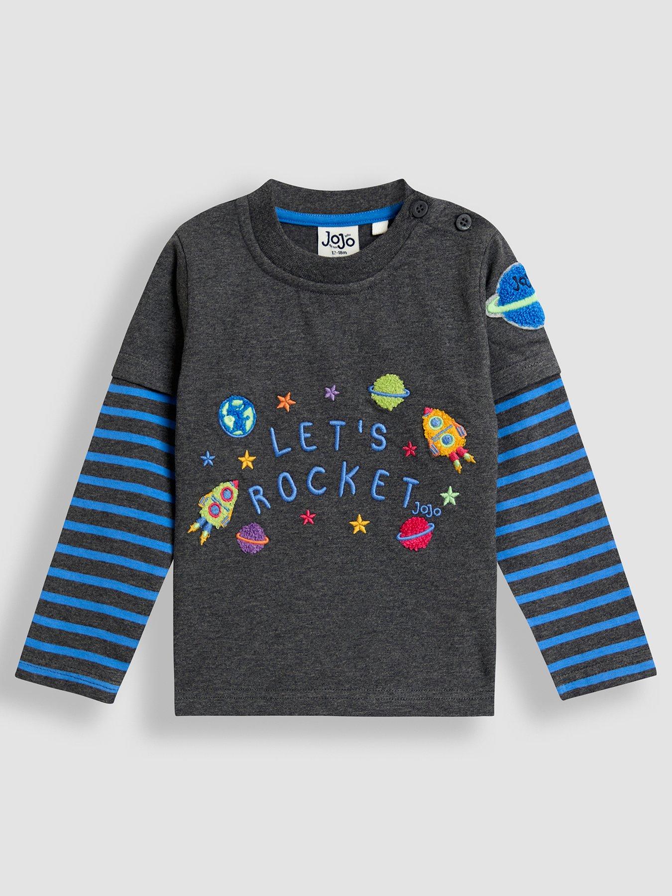 JoJo Maman Bebe Toddler Boys Rocket Two-Fer Applique Top - Grey