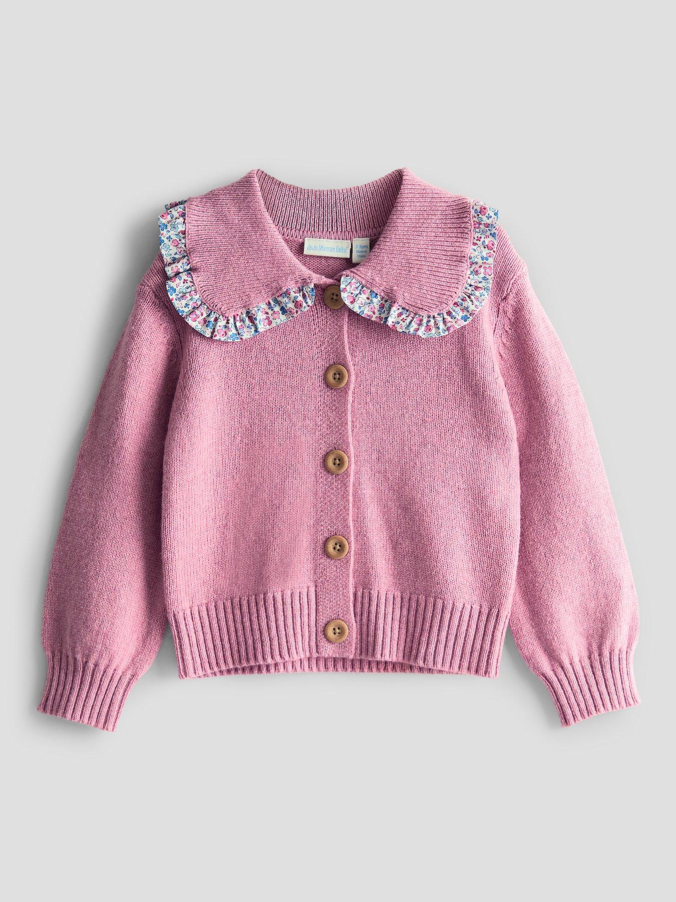 JoJo Maman Bebe Toddler Girls Frill Collar Cardigan - Pink