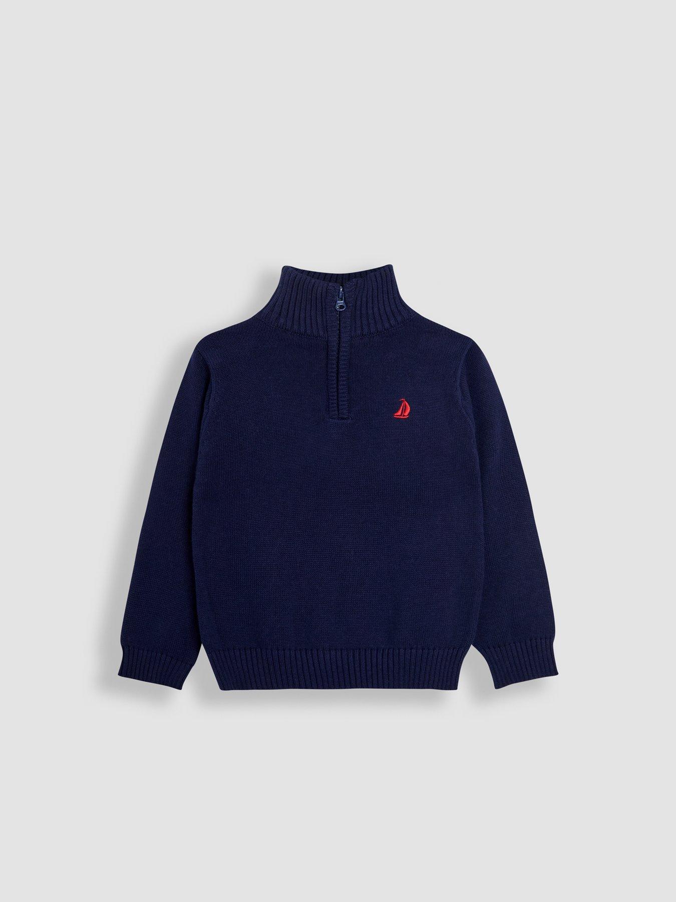 JoJo Maman Bebe Toddler Boys Classic Half Zip Jumper - Navy