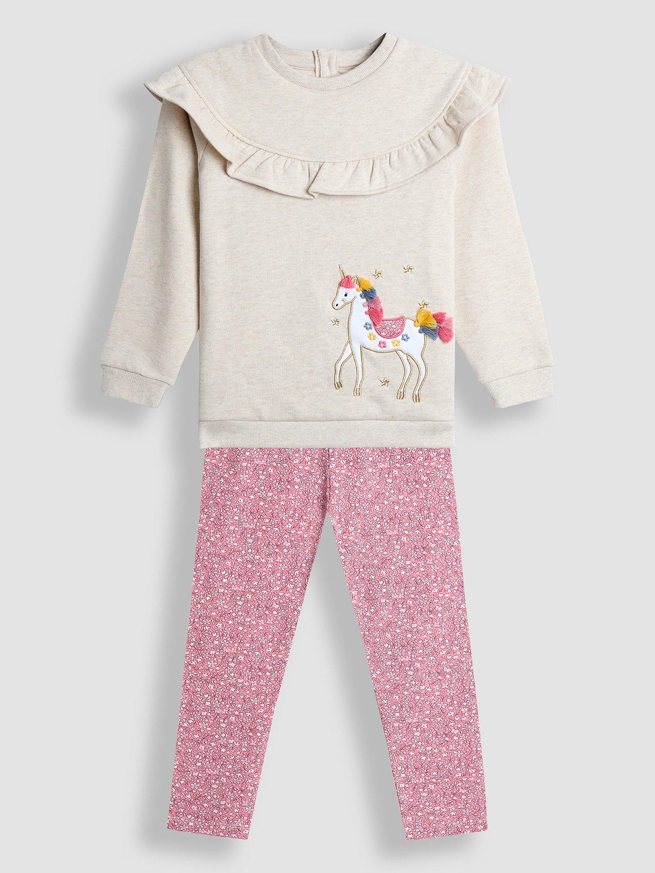 JoJo Maman Bebe Toddler Girls Unicorn Applique Frill Sweatshirt  &  Legging Set - Grey