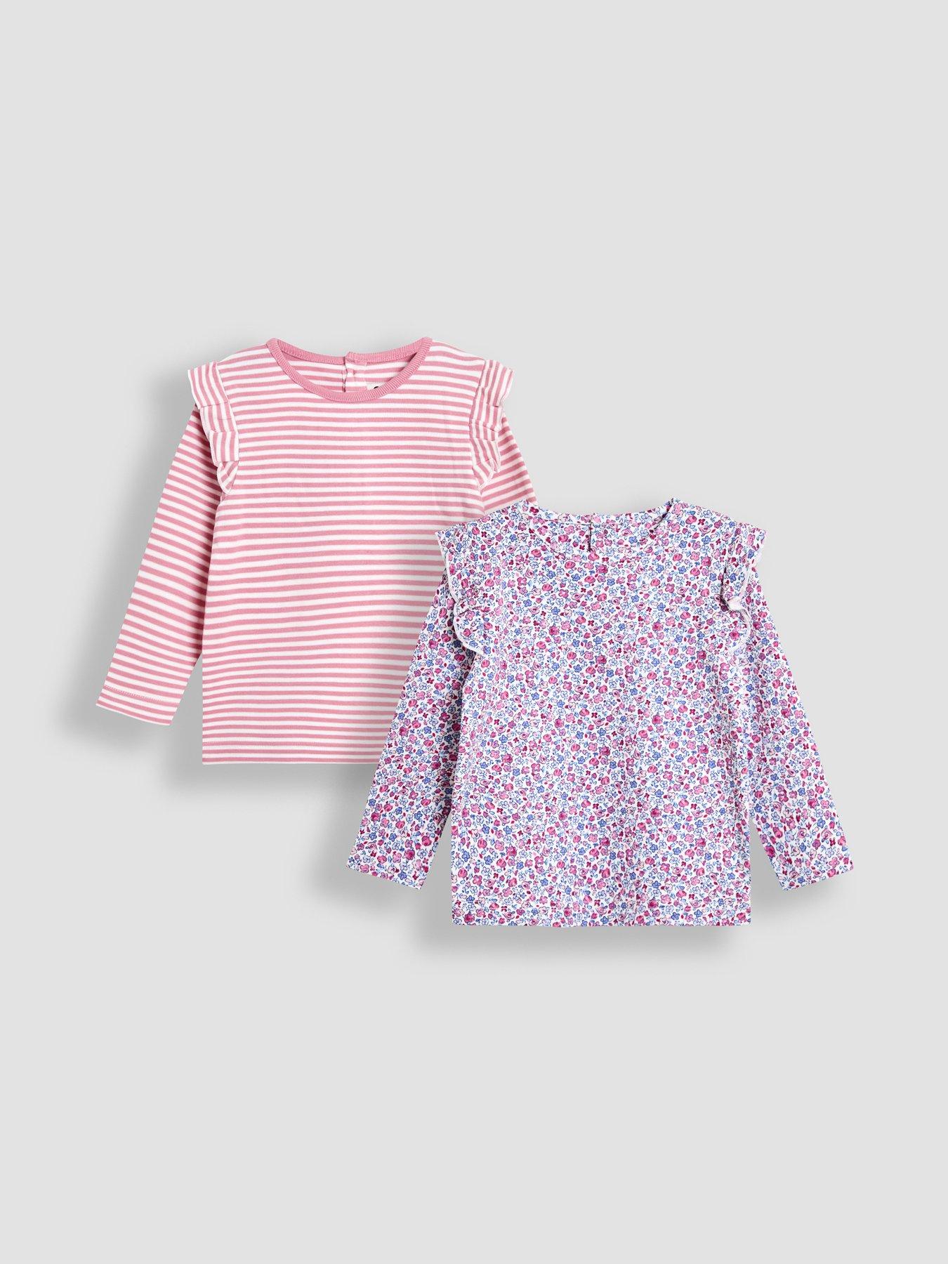 undefined Toddler Girls 2 Pack Ditsy and Stripe Frill Tops - Pink
