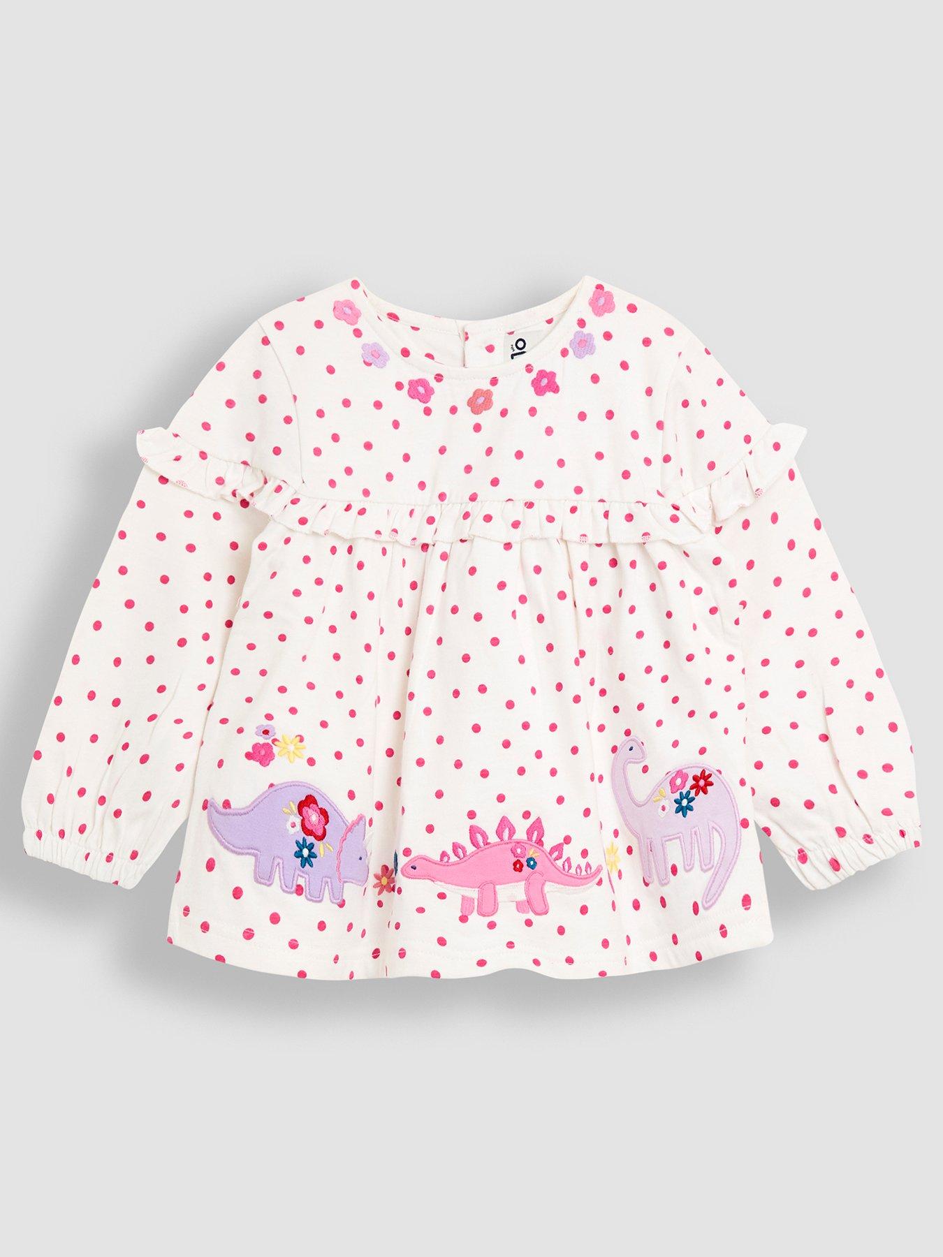 JoJo Maman Bebe Toddler Girls Dino Applique Floral Frill Tunic - Cream