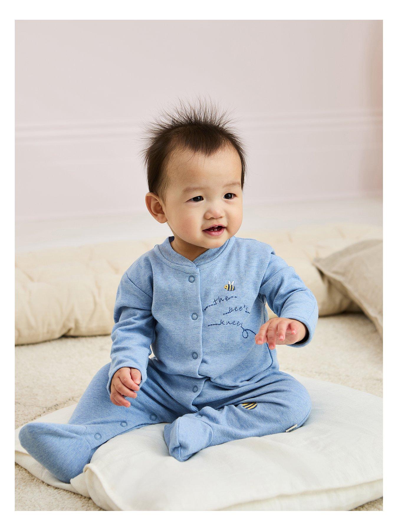 JoJo Maman Bebe Baby Boys Bee Applique Sleepsuit - Blue