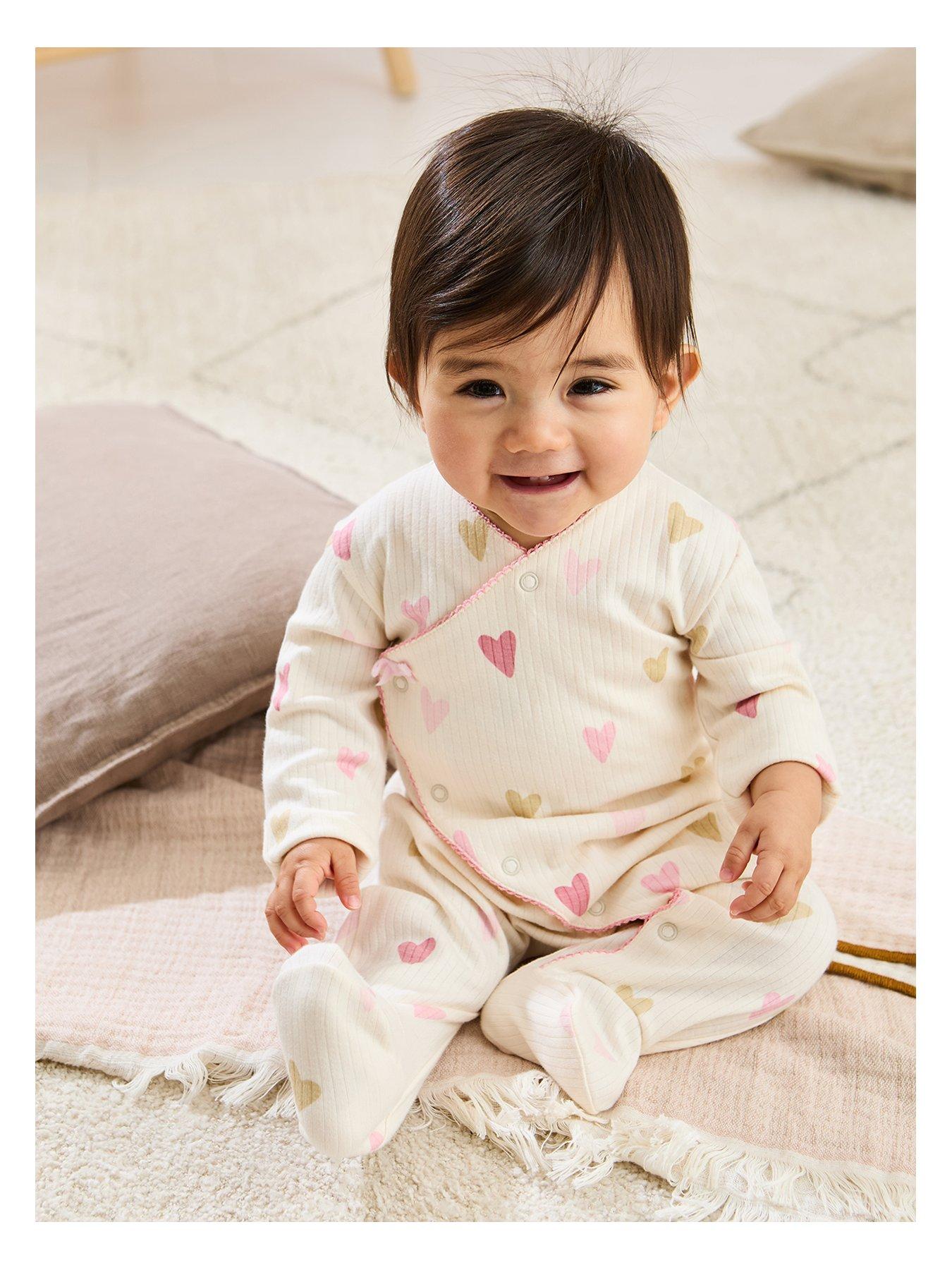 JoJo Maman Bebe Baby Girls Heart Pretty Sleepsuit Pink - Beige