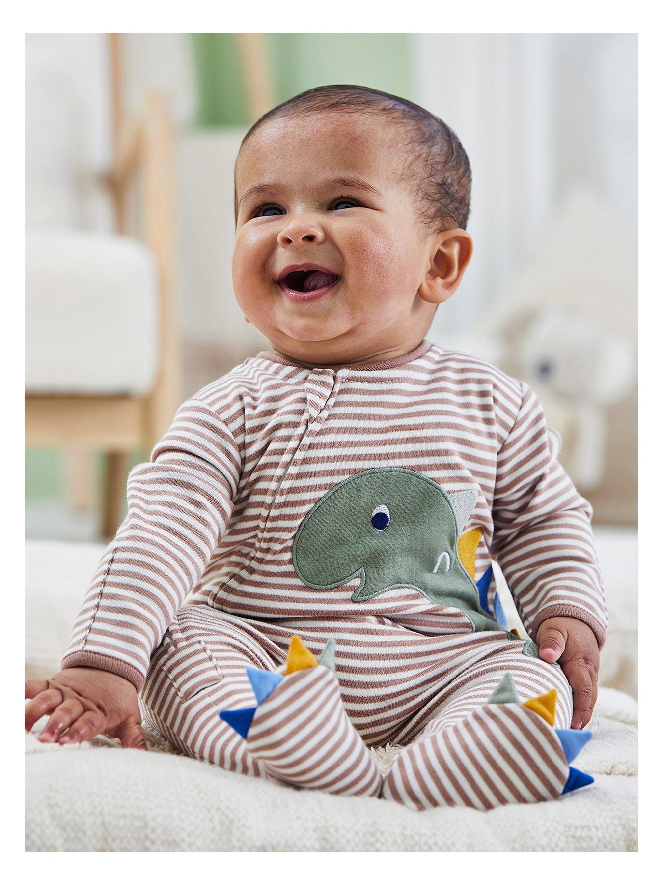 JoJo Maman Bebe Baby Boys Dino Applique Zip Sleepsuit - Beige