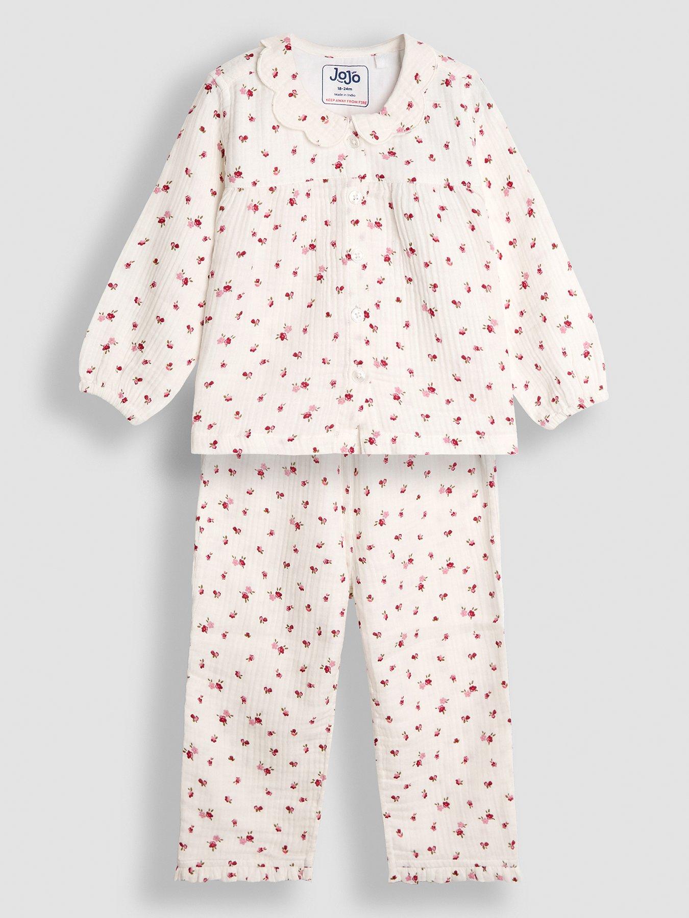 JoJo Maman Bebe Toddler Girls Ditsy Floral Print Woven Classic Pyjamas - Cream