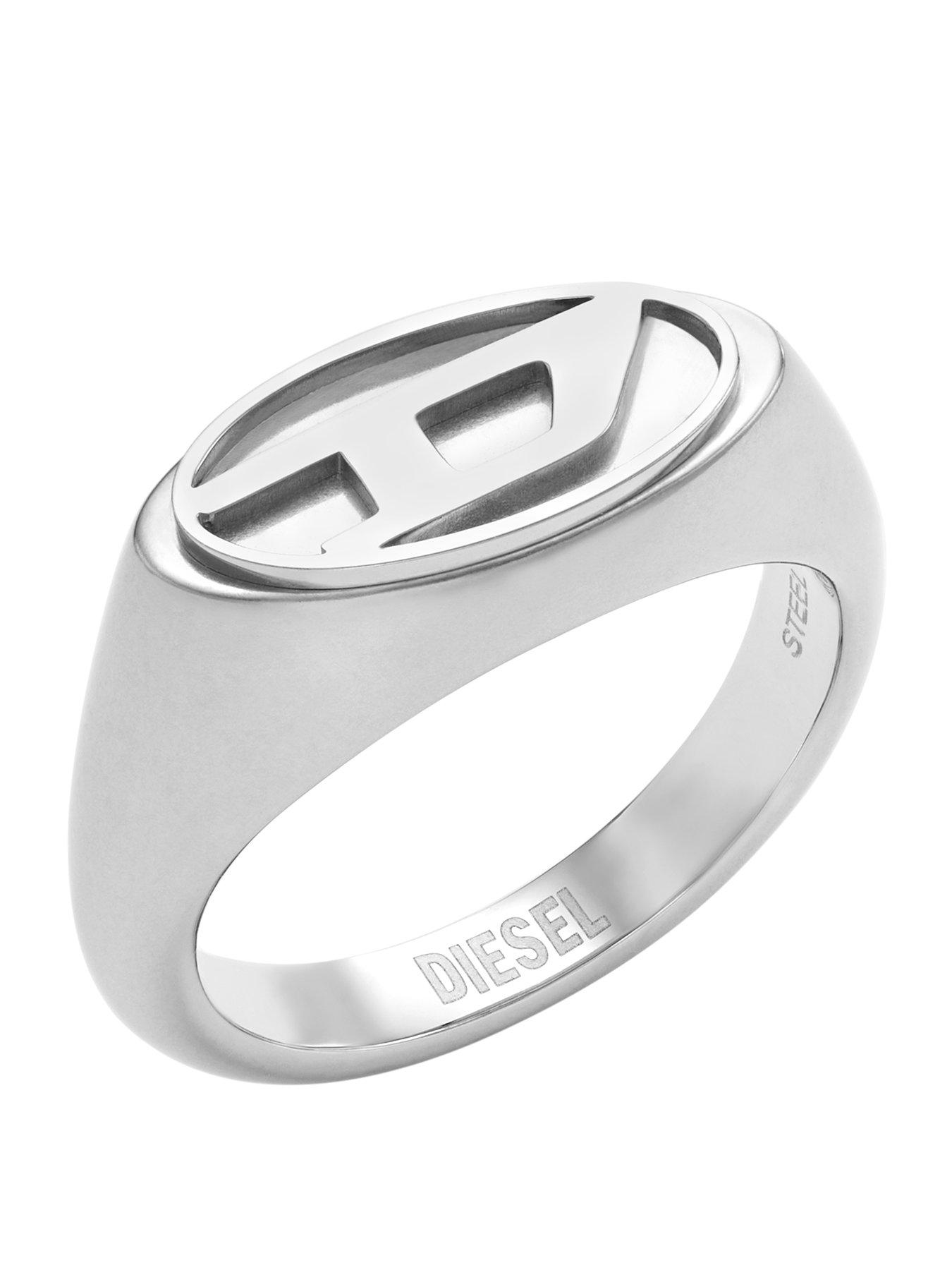 Diesel Men's Stainless Steel Signet Ring, Dx1475040 - Silver