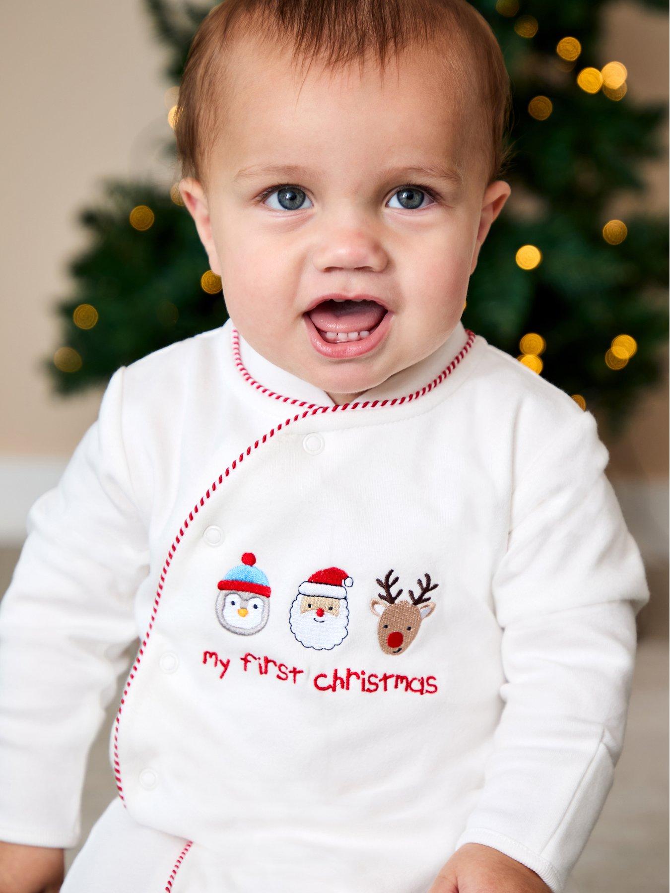JoJo Maman Bebe Baby Unisex My First Christmas Sleepsuit - Cream