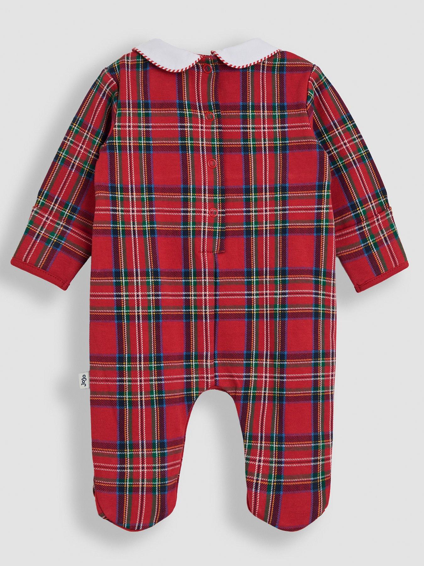 JoJo Maman Bebe Baby Unisex Tartan My First Christmas Sleepsuit