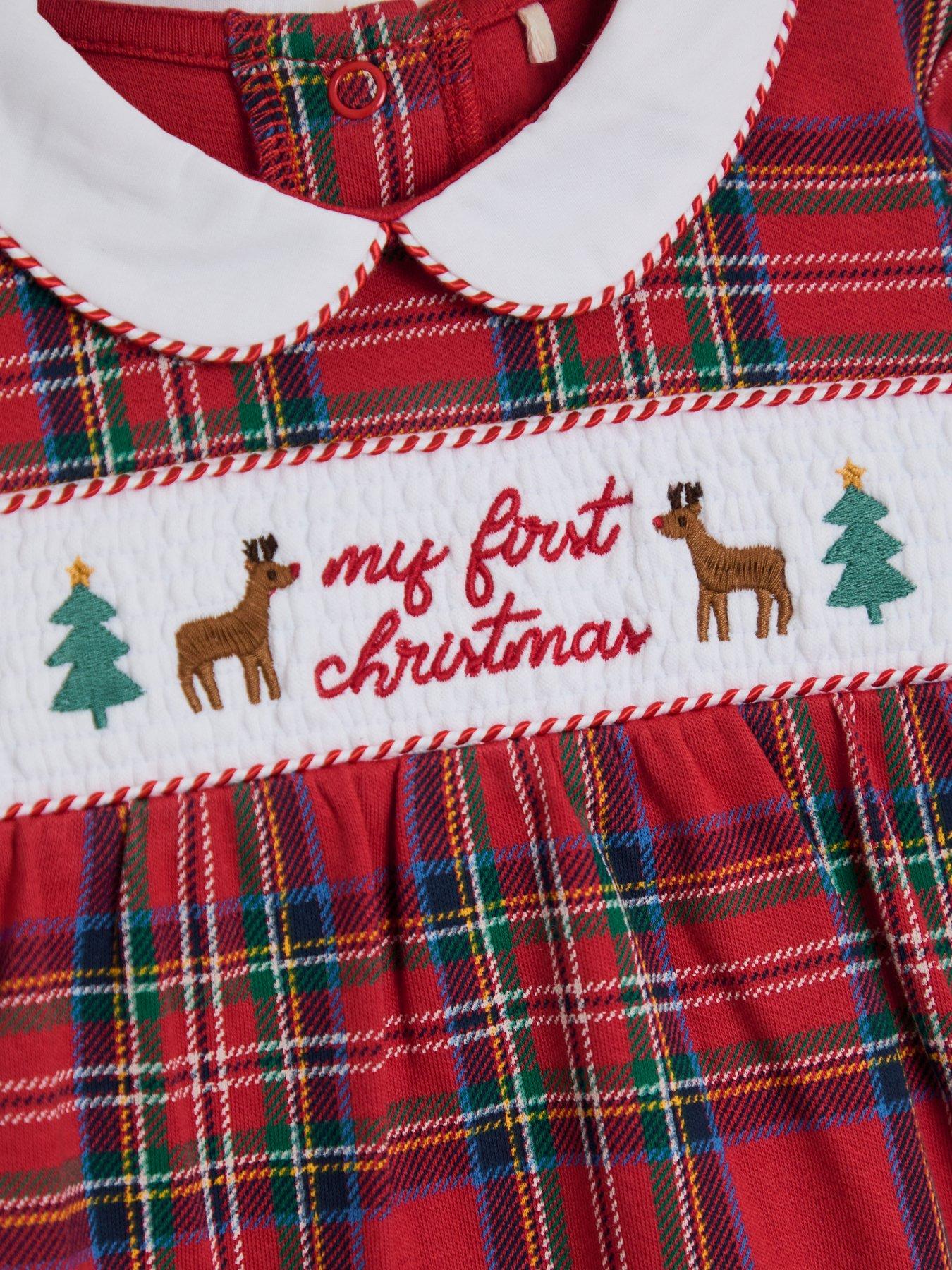 JoJo Maman Bebe Baby Unisex Tartan My First Christmas Sleepsuit
