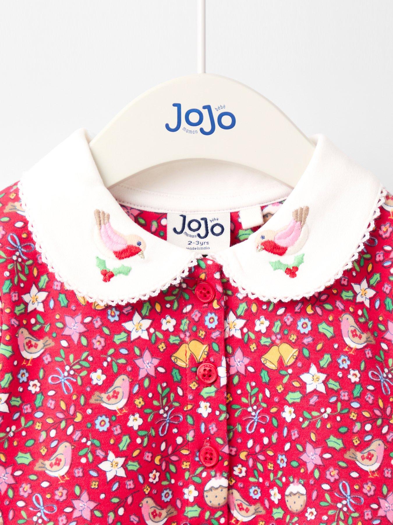 JoJo Maman Bebe Toddler Girls Christmas Robin Floral Peter Pan Dress - Red  | Very