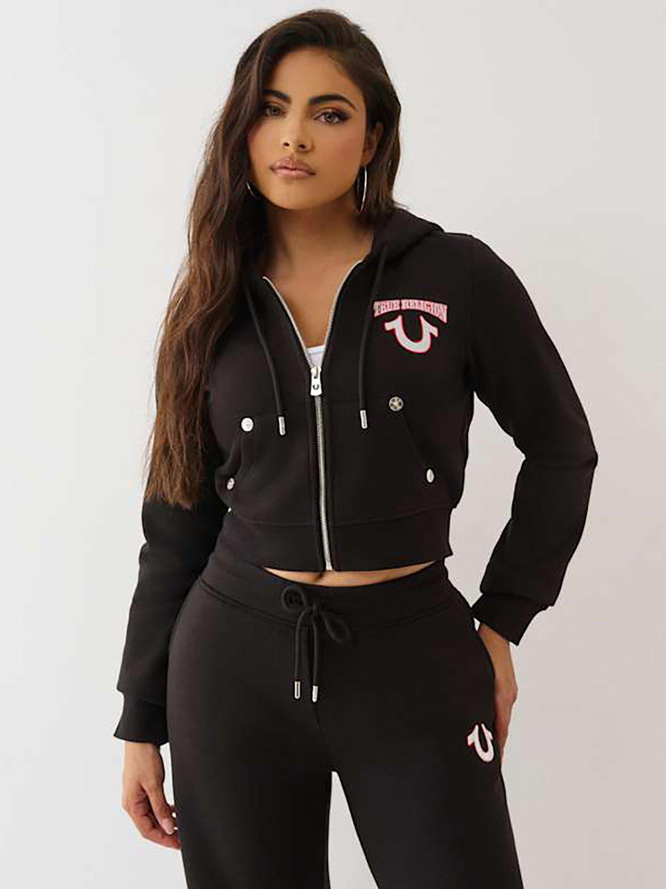 TRUE RELIGION Embroidered Shrunken Zip Hoodie - Black
