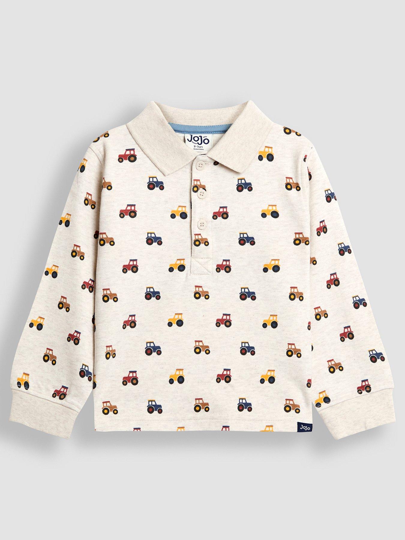 JoJo Maman Bebe Toddler Boys Tractor Printed Polo Shirt - Beige