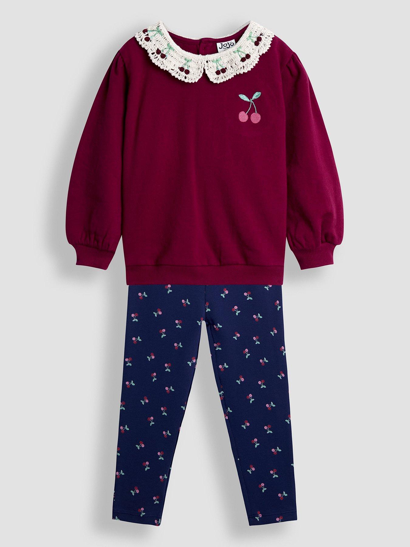 JoJo Maman Bebe Toddler Girls Cherry Crochet Collar Sweatshirt