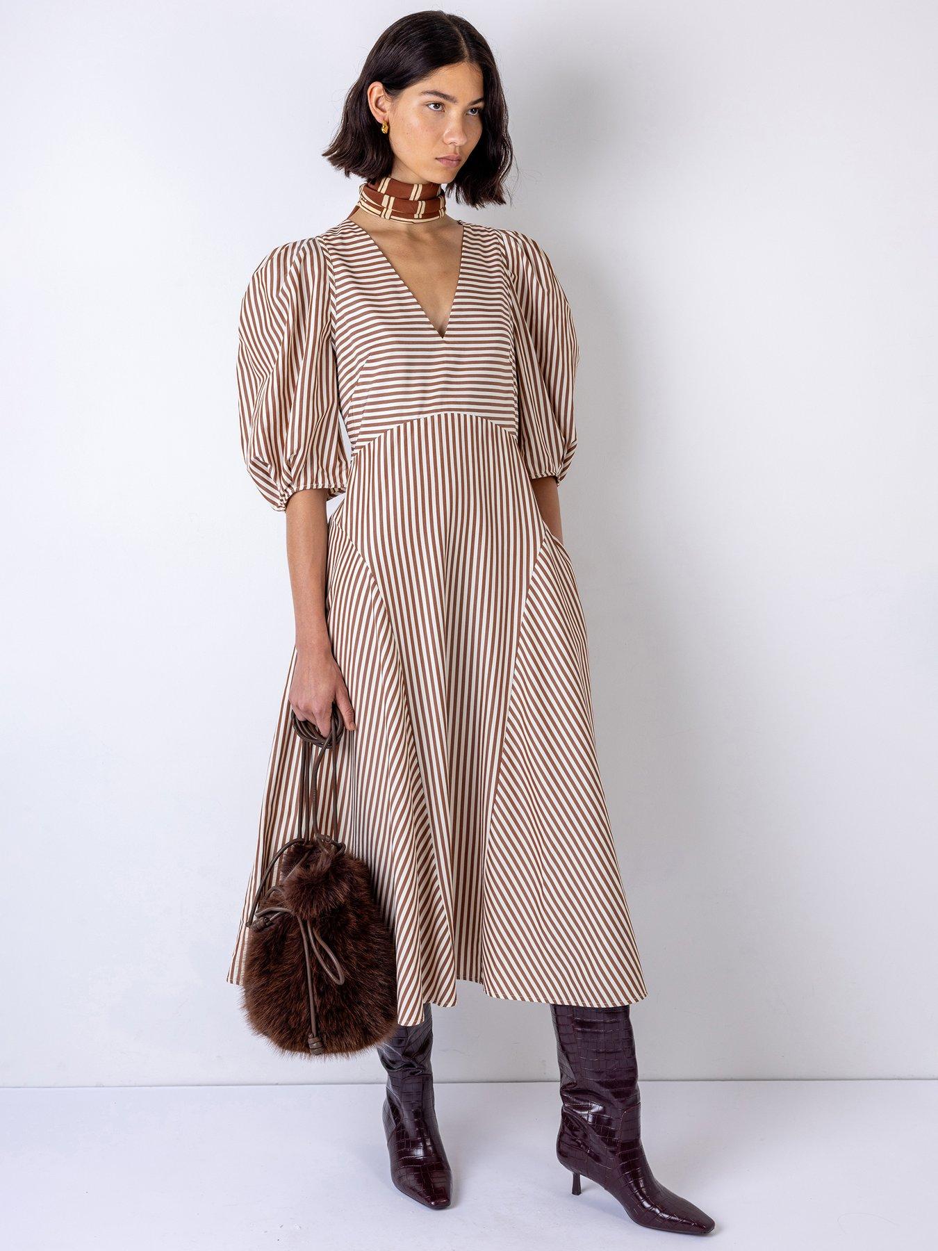 Vi.ve.re Mila Stripe Dress - Brown/Cream
