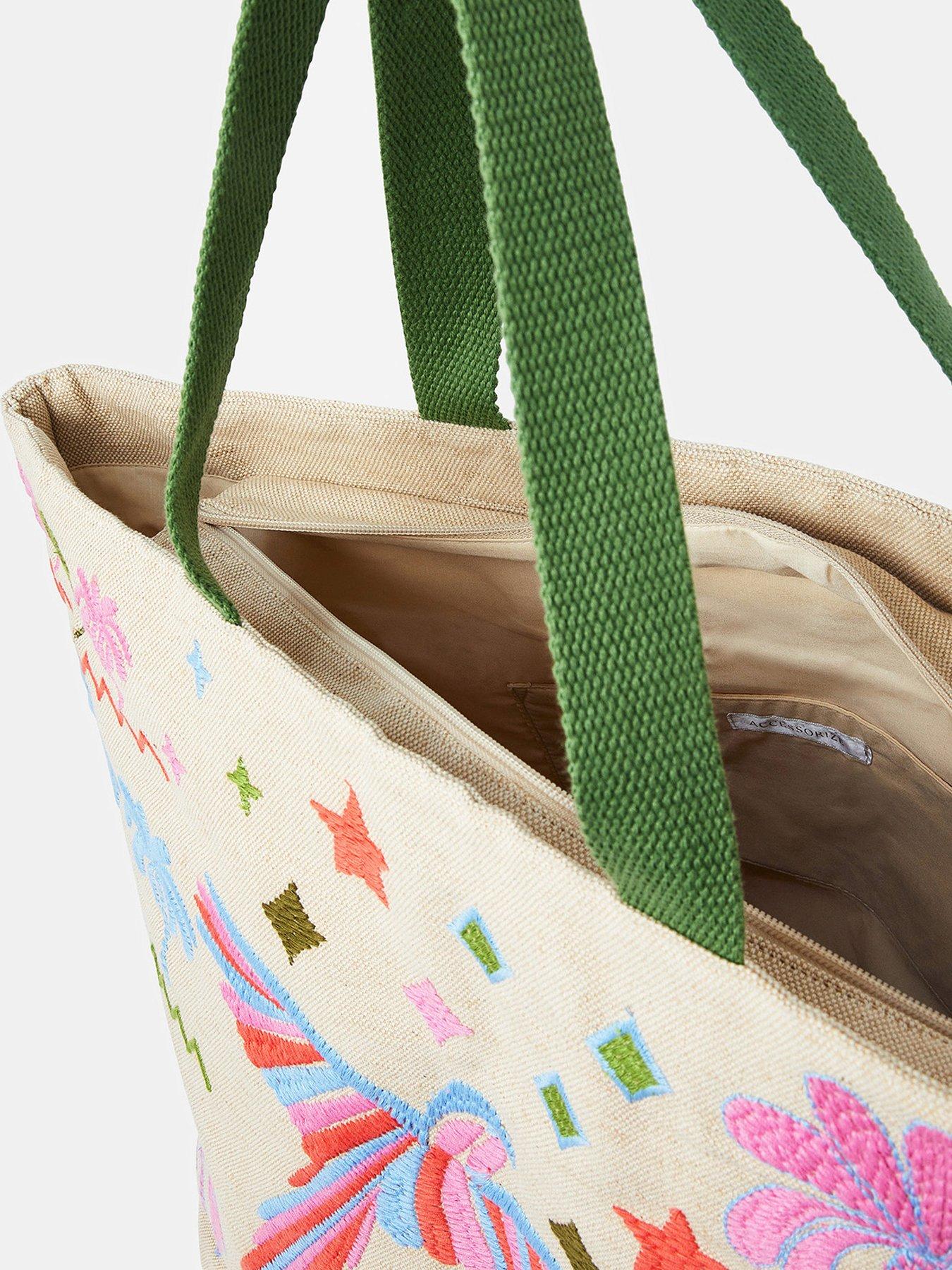 Accessorize Tropical Embroidered Tote Beach Bag Cream Very