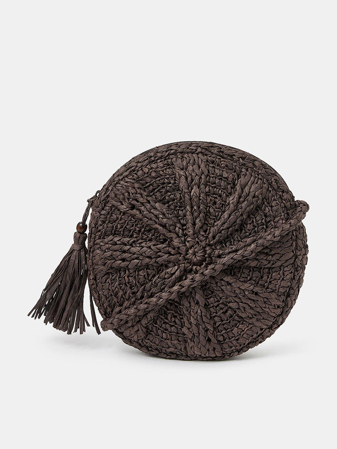 undefined Raffia Circle Crossbody Bag - Brown