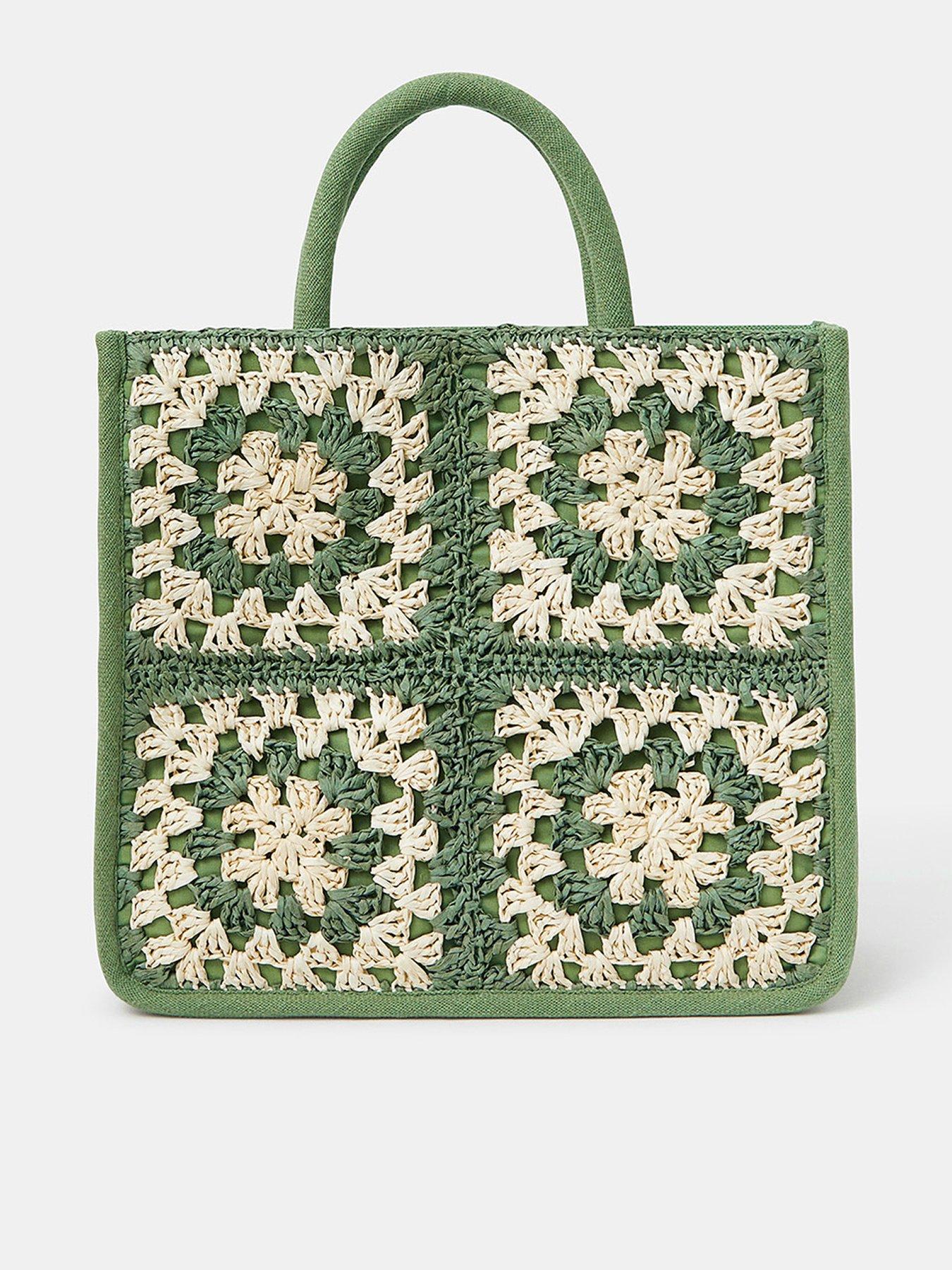 undefined Crochet Raffia Handbag - Green