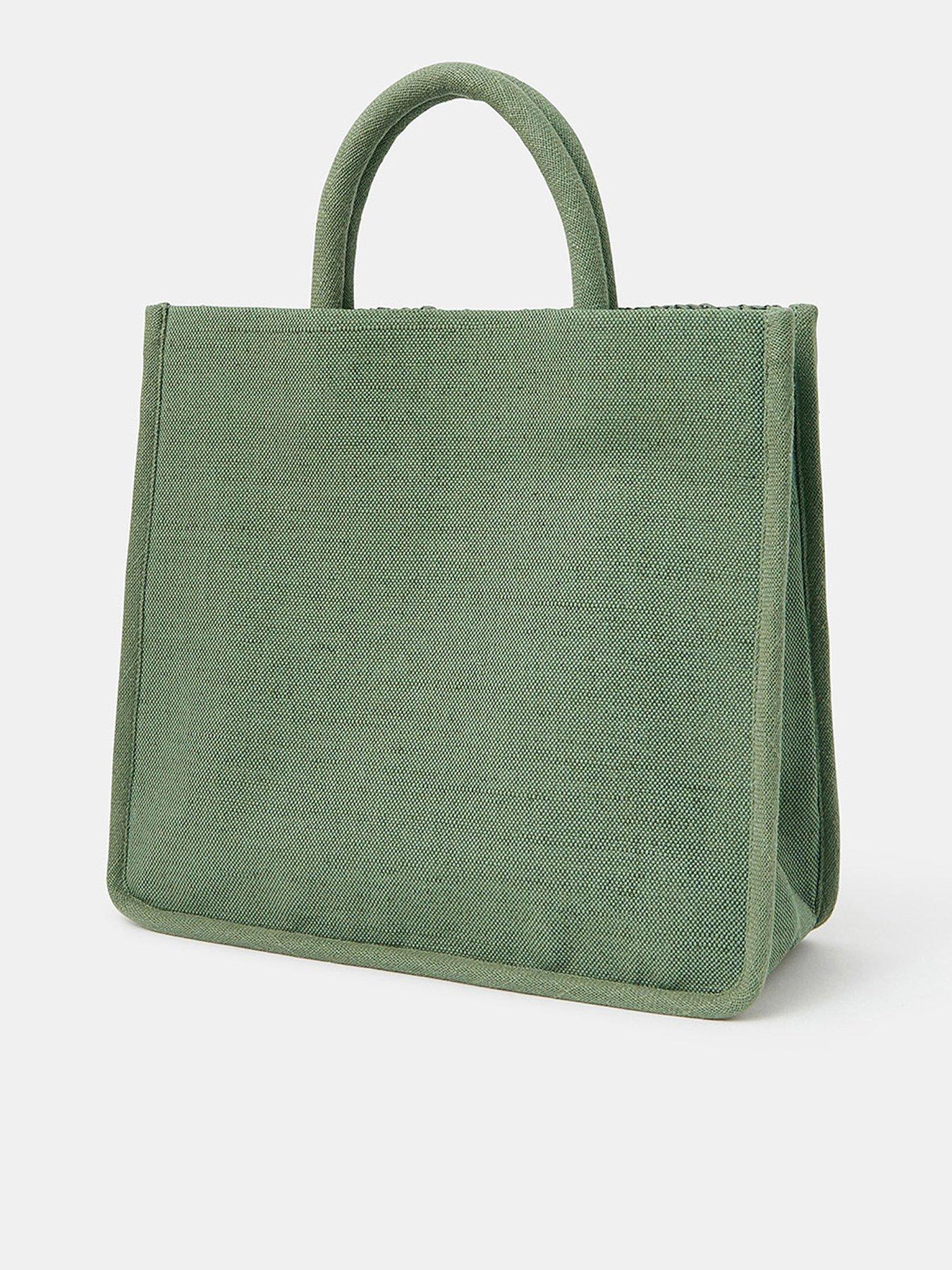 Image 3 of 5 of Accessorize Crochet Raffia Handbag - Green