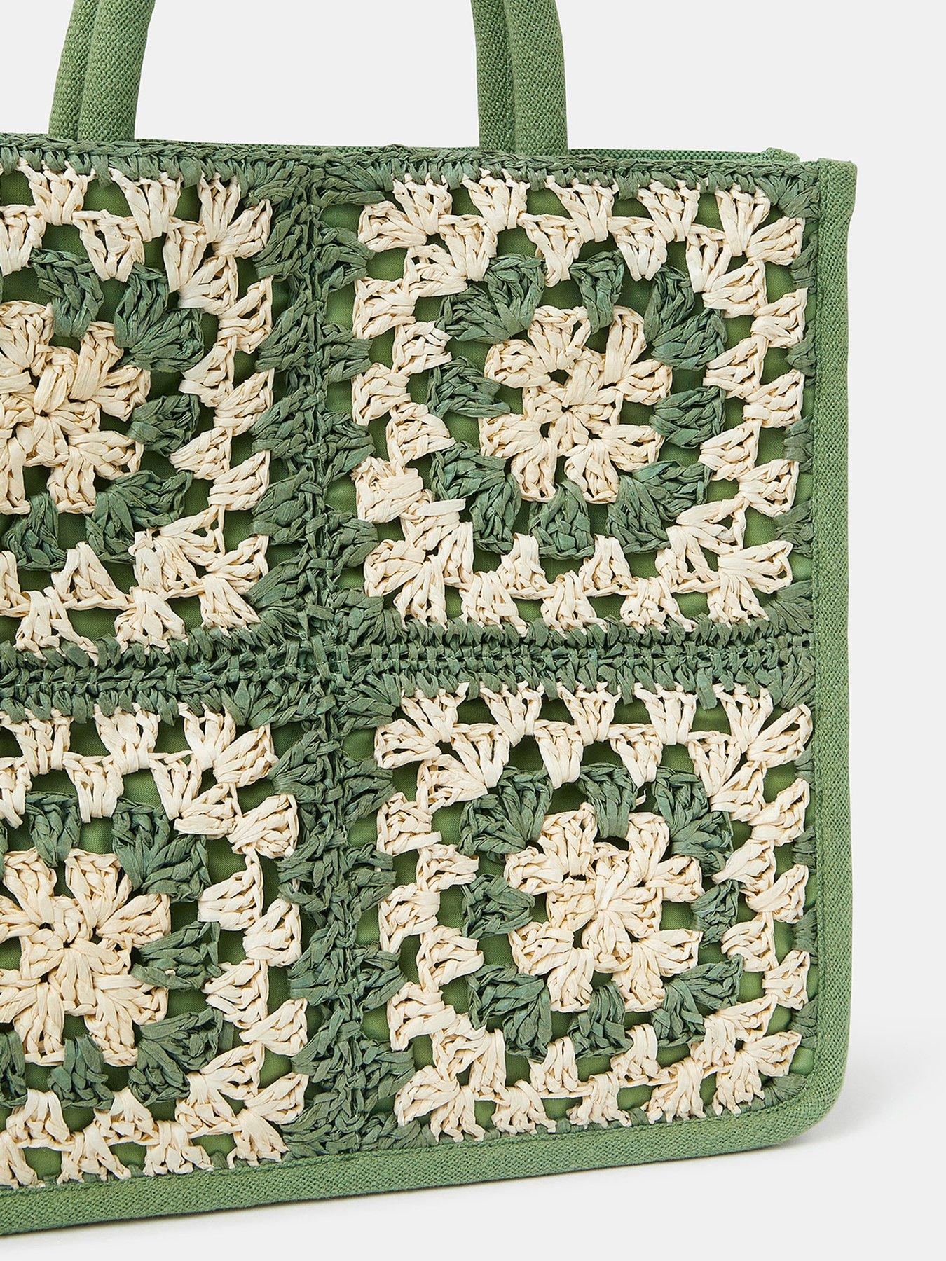 Image 4 of 5 of Accessorize Crochet Raffia Handbag - Green