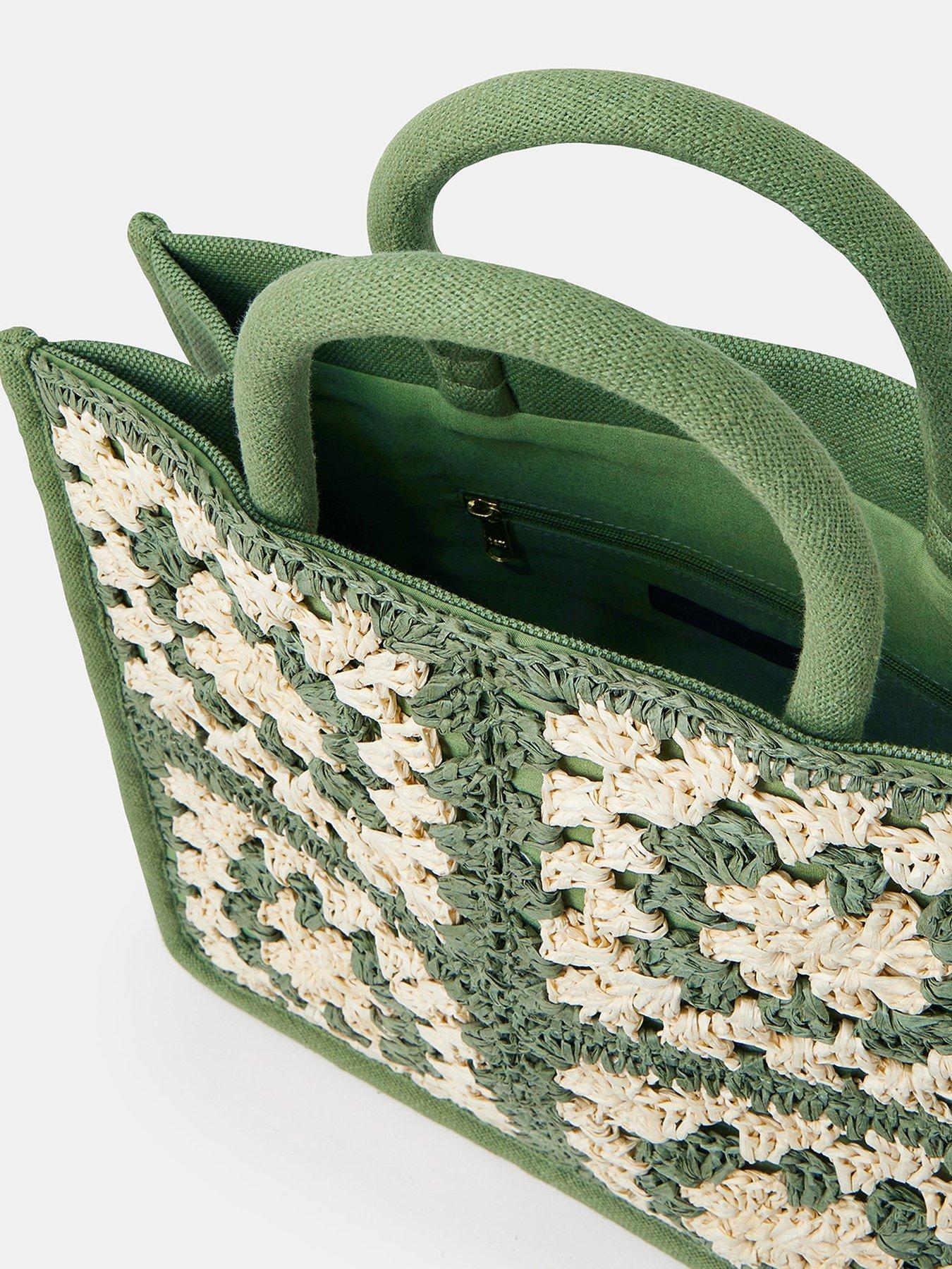 Image 5 of 5 of Accessorize Crochet Raffia Handbag - Green