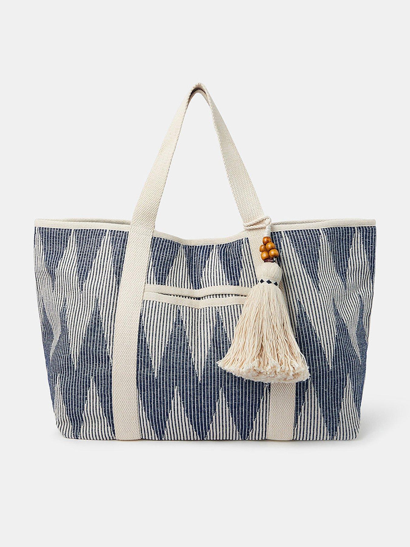 undefined Chevron Canvas Beach Bag - Blue