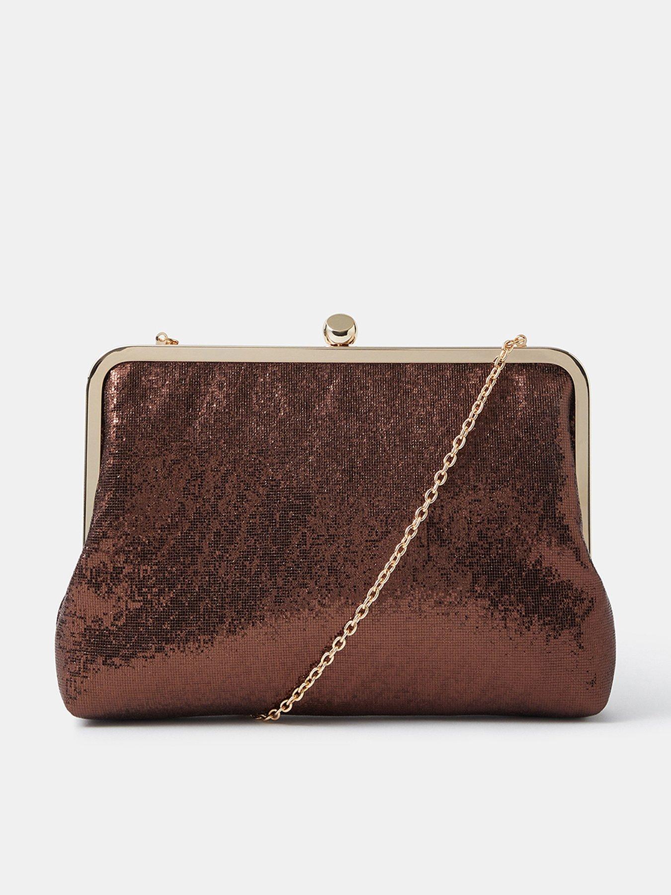 undefined Large Metallic Clip Frame Clutch Bag - Brown
