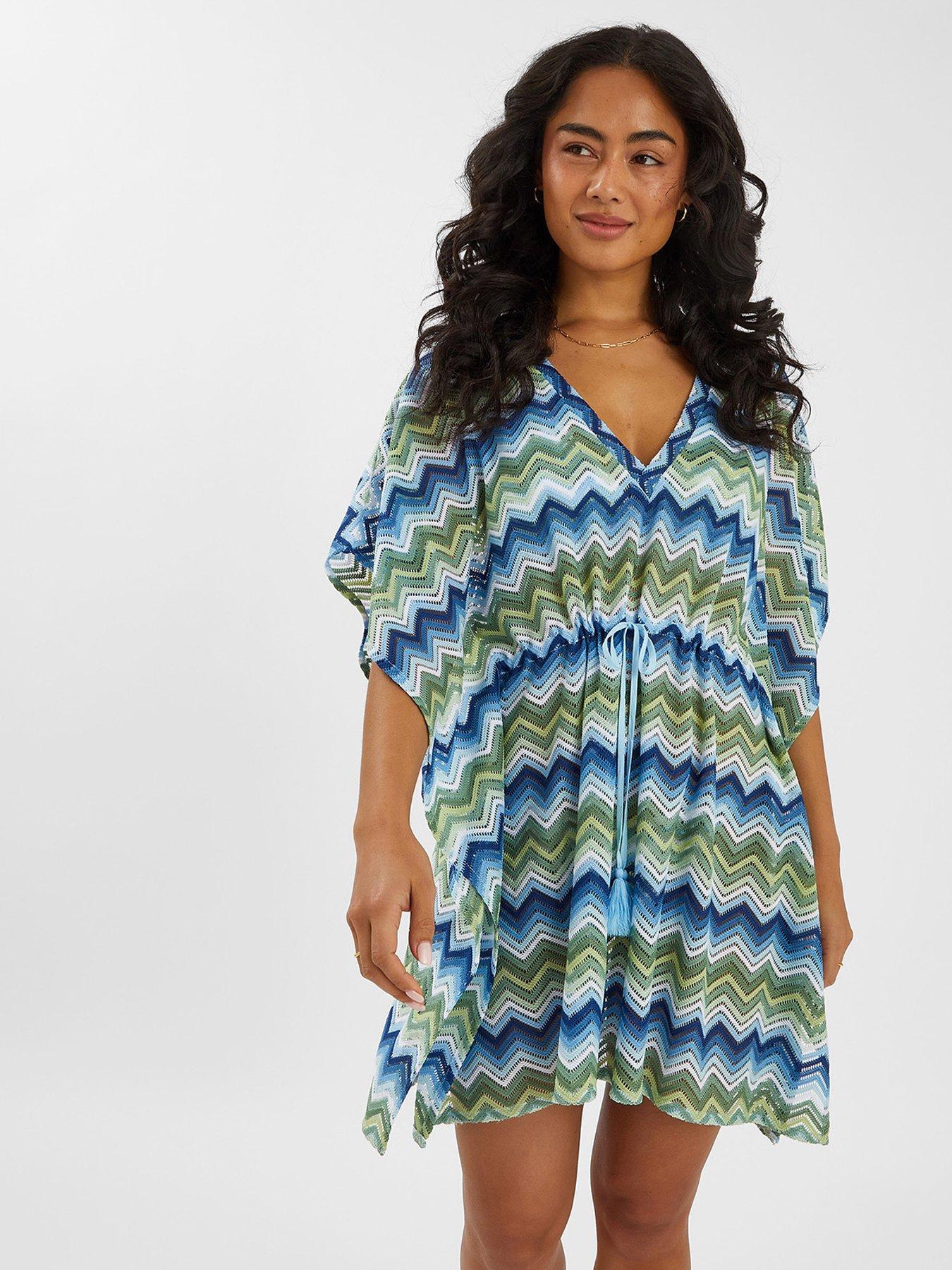 undefined Zig Zag Crochet Mini Kaftan - Blue