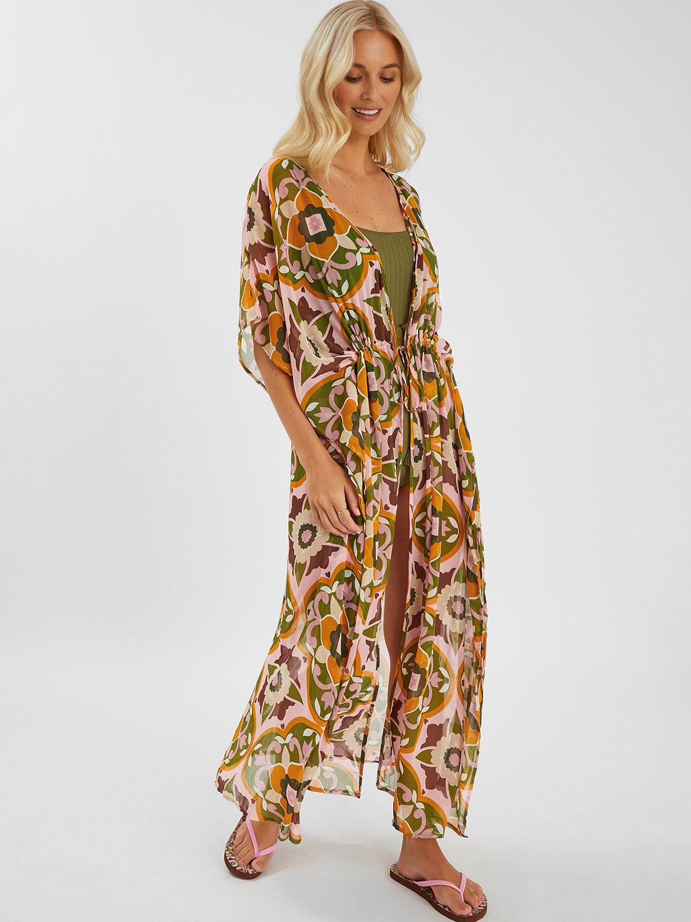 undefined Retro Floral Chiffon Maxi Kaftan