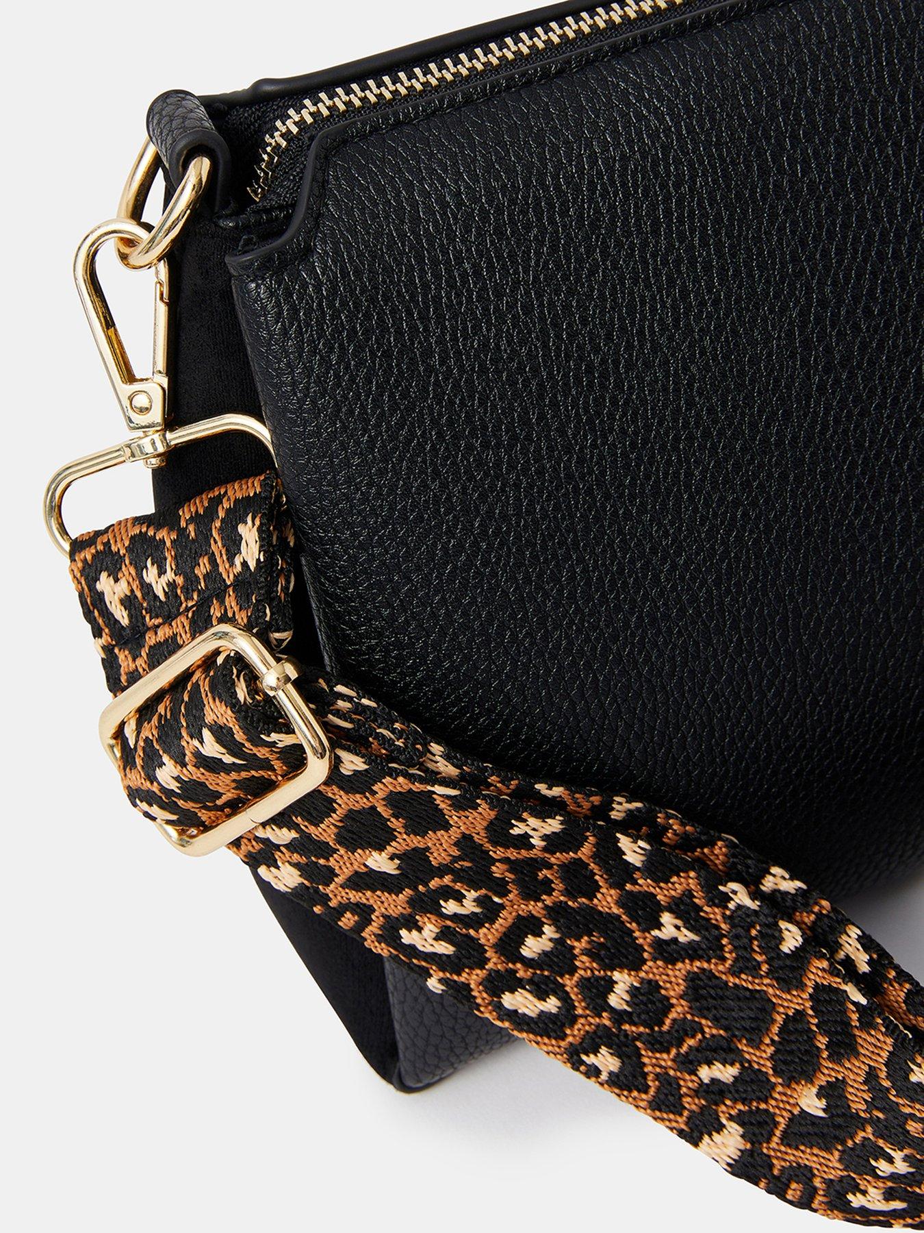 Image 3 of 4 of Accessorize Webbing Strap Suedette Crossbody Bag - Black