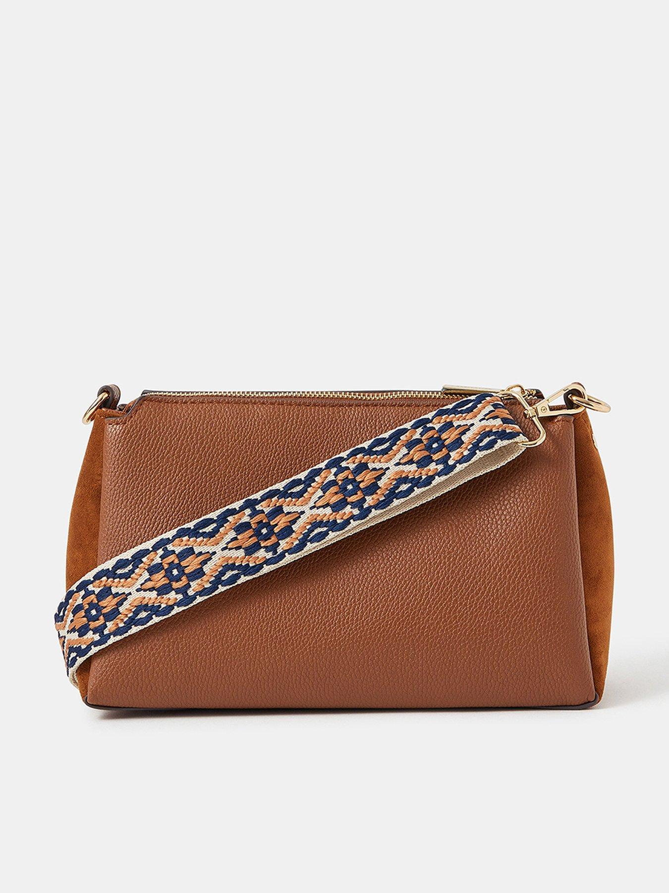 undefined Webbing Strap Suedette Crossbody Bag - Brown