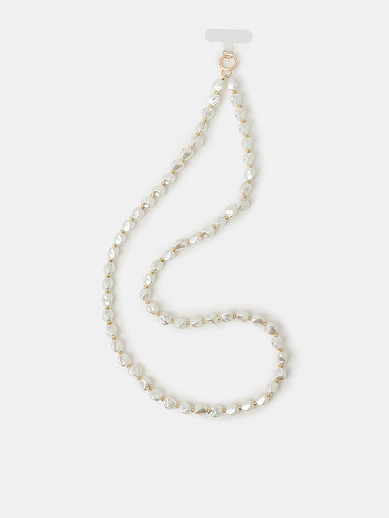 undefined Large Pearl Phone Strap - Cream