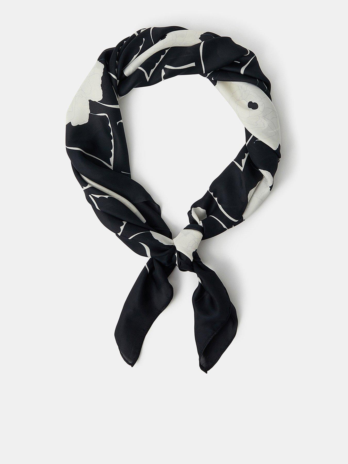 undefined Monochrome Floral Satin Scarf - Black