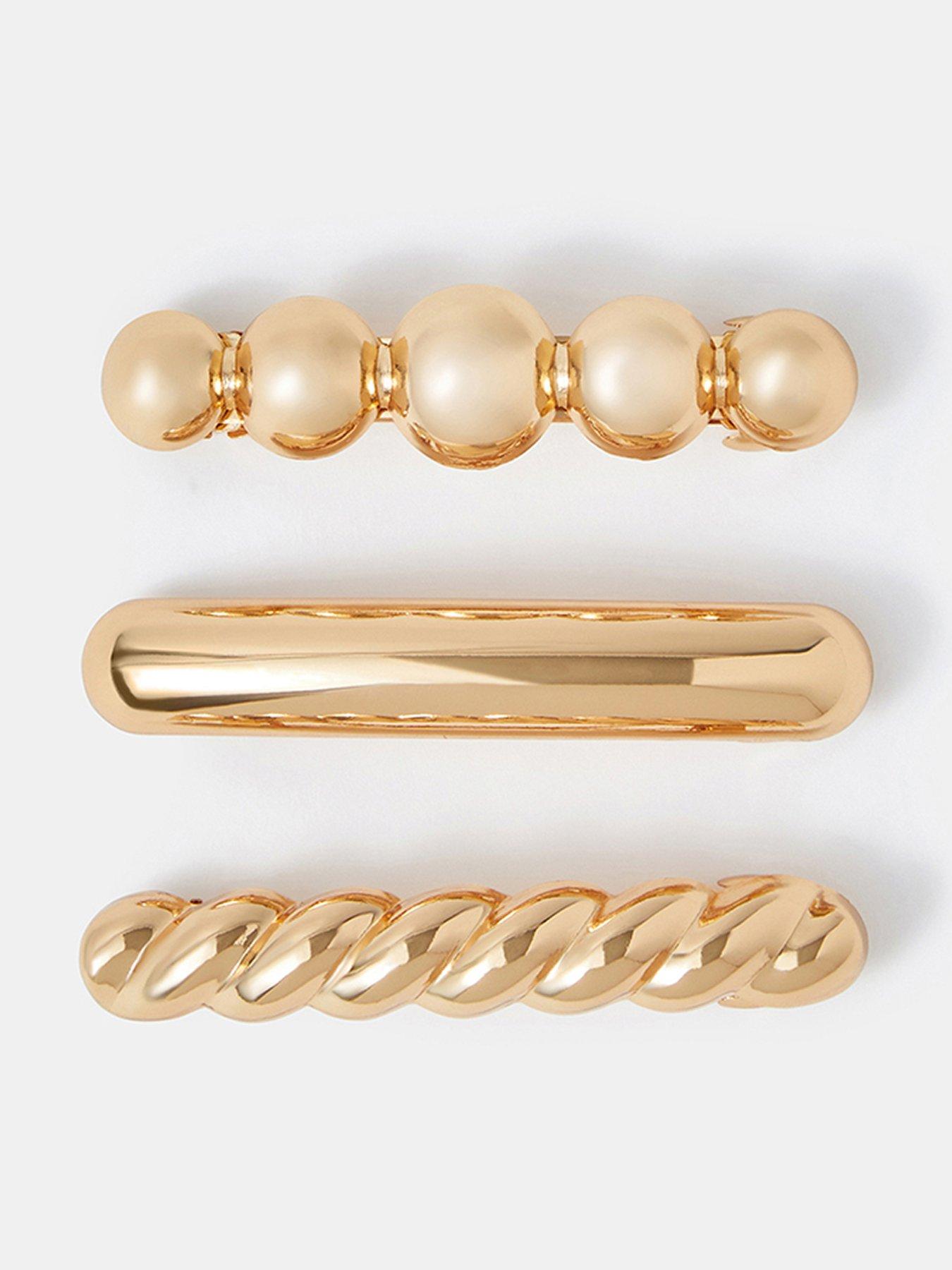 undefined 3-Pack Textured Barrette Hair Clips - Gold