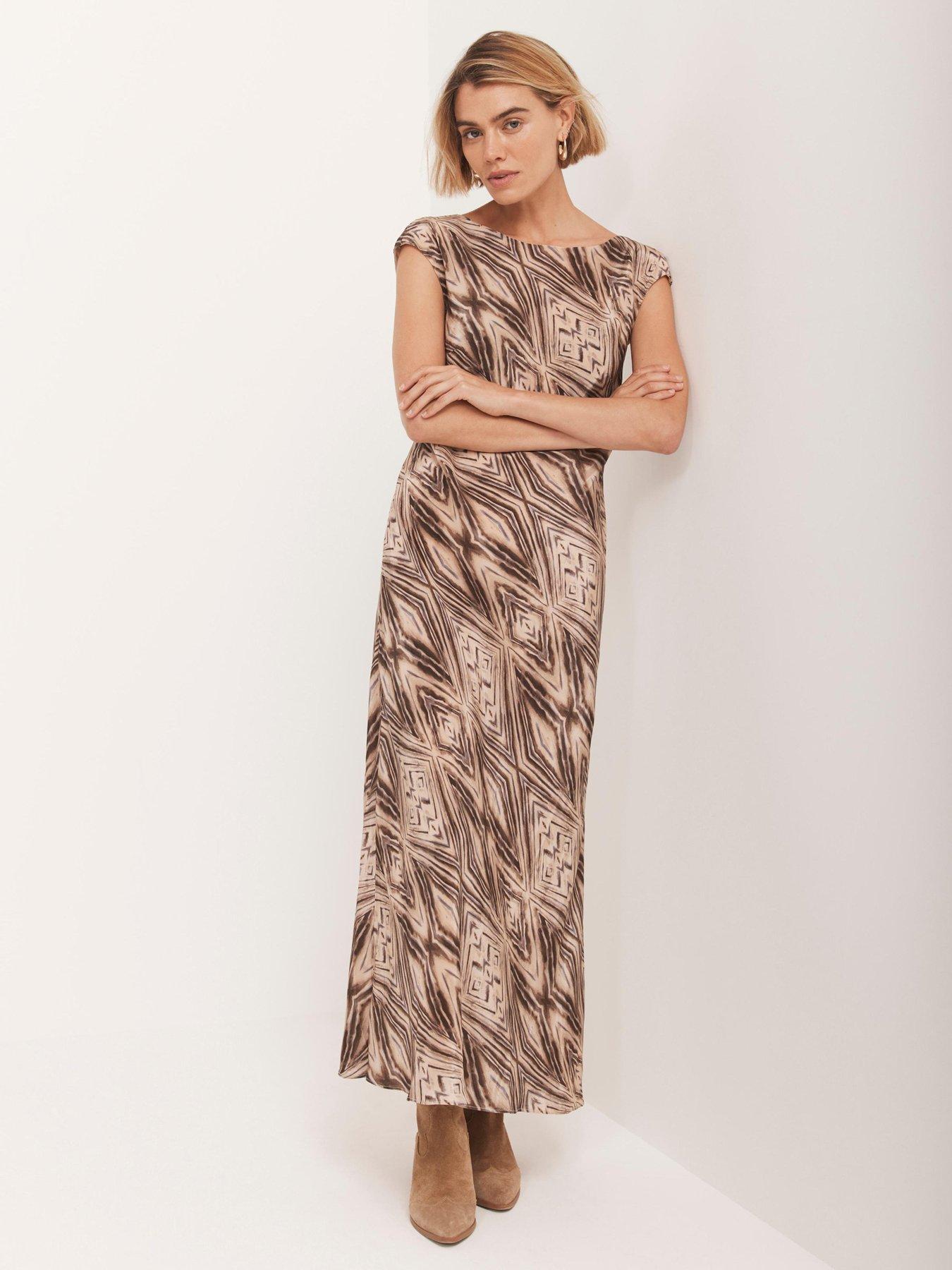 undefined Geo Print Bias Dress - Brown