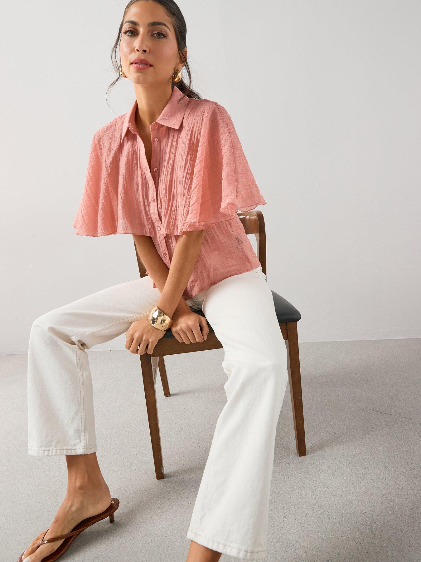 The Very Collection Textured Sheer Cape Blouse - Pink