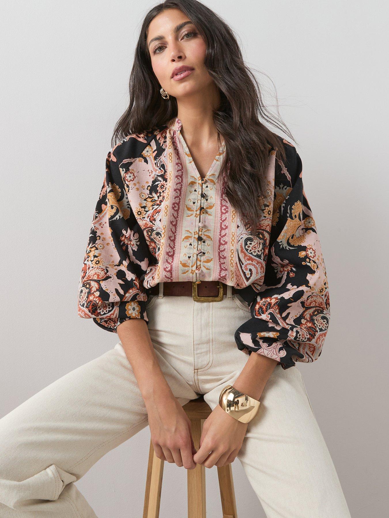 The Very Collection Printed Button Detail Co-Ord Blouse - Print
