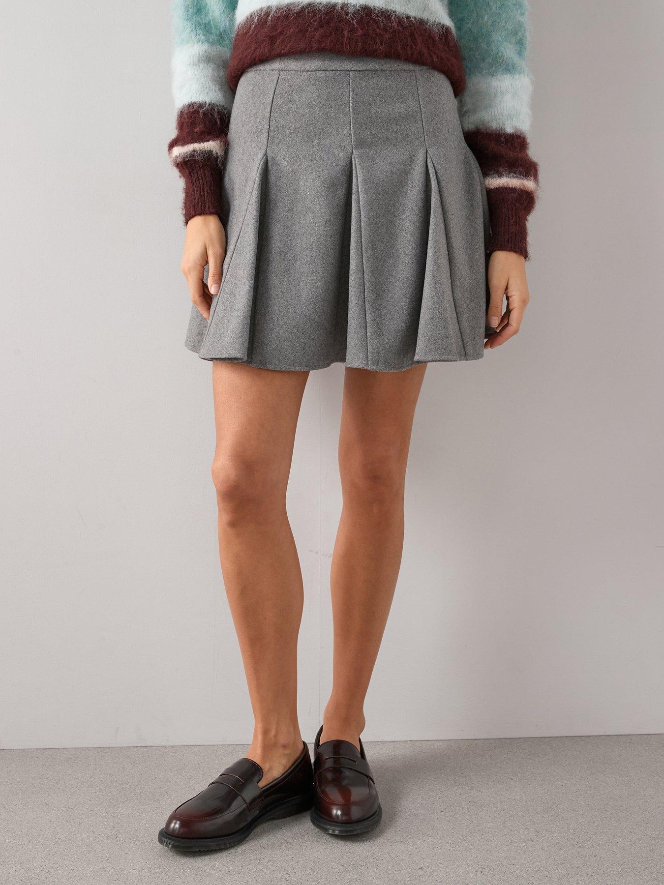 The Very Collection Godet Co-Ord Mini Skater Skirt - Grey
