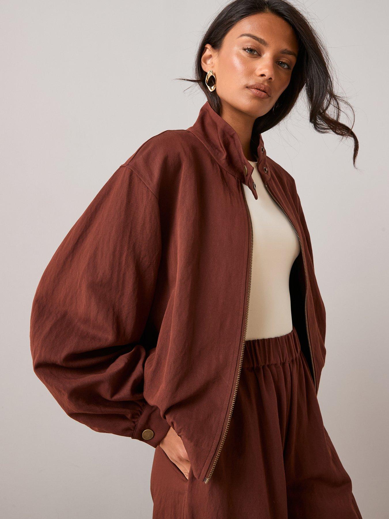 The Very Collection Funnel Neck Zip Through Jacket - Brown