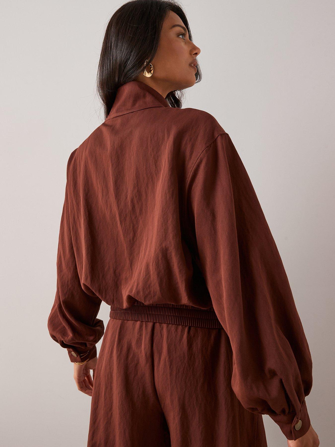 Image 2 of 6 of The Very Collection Funnel Neck Zip Through Jacket - Brown