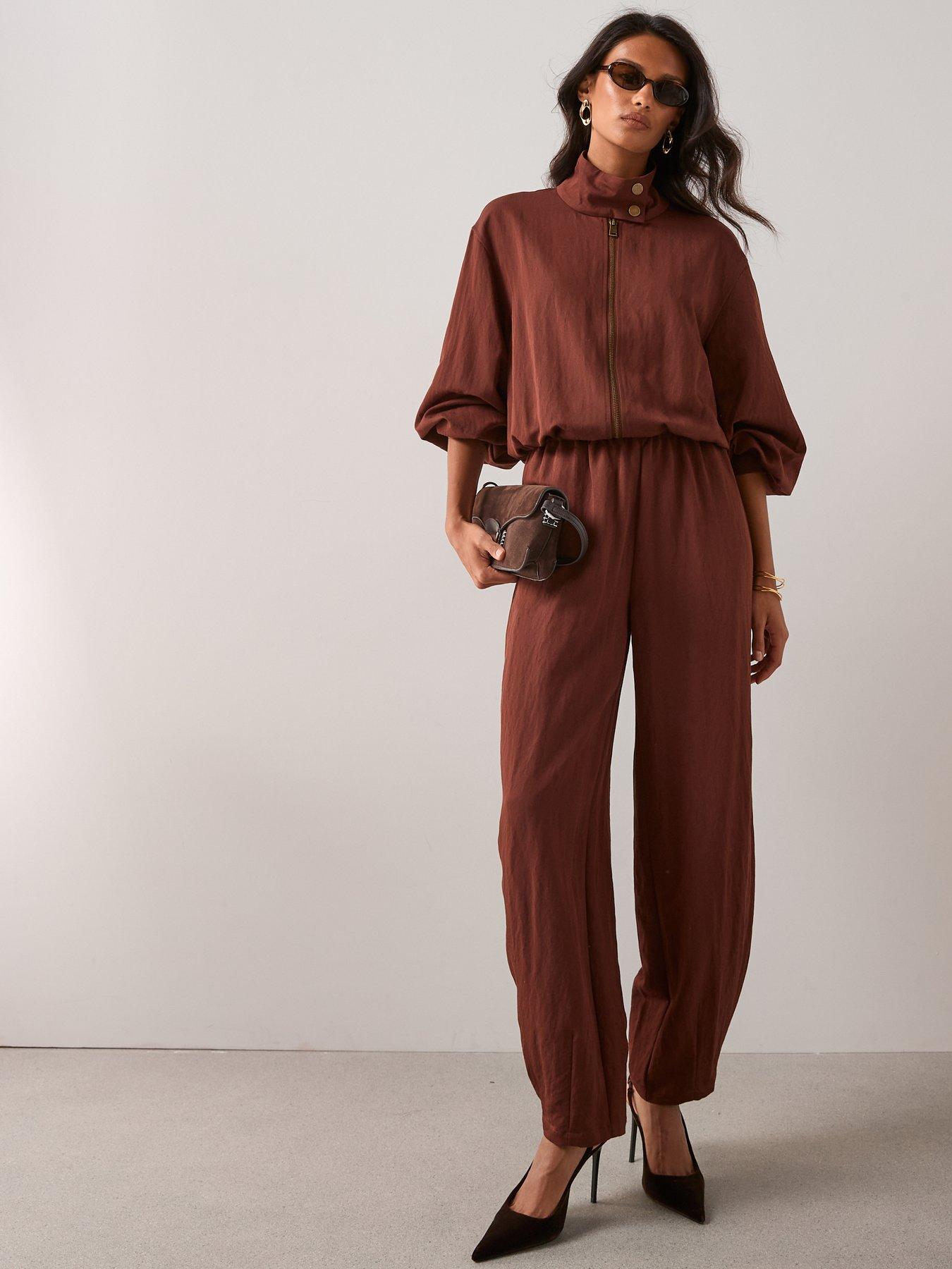 Image 3 of 6 of The Very Collection Funnel Neck Zip Through Jacket - Brown