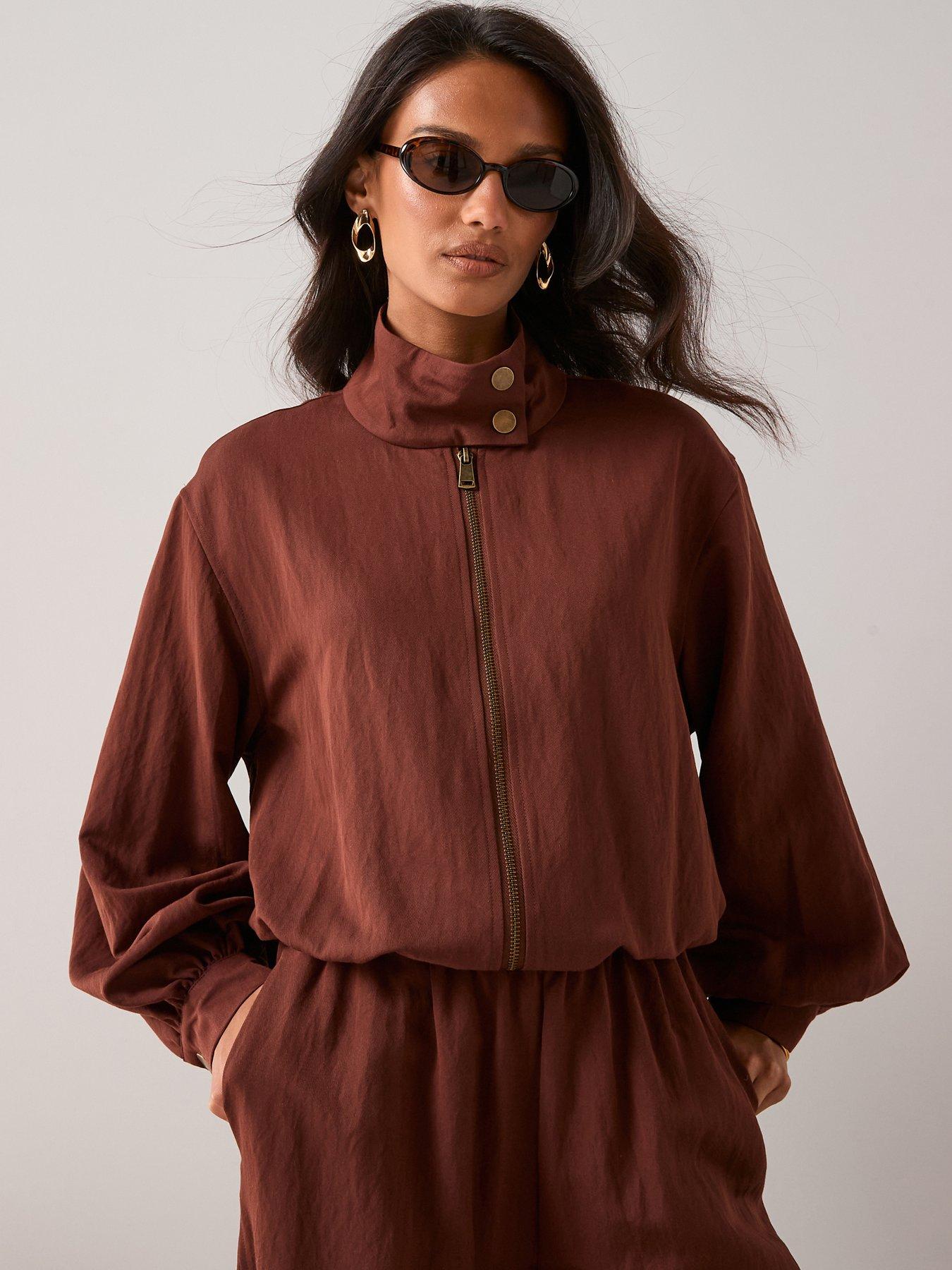 Image 4 of 6 of The Very Collection Funnel Neck Zip Through Jacket - Brown