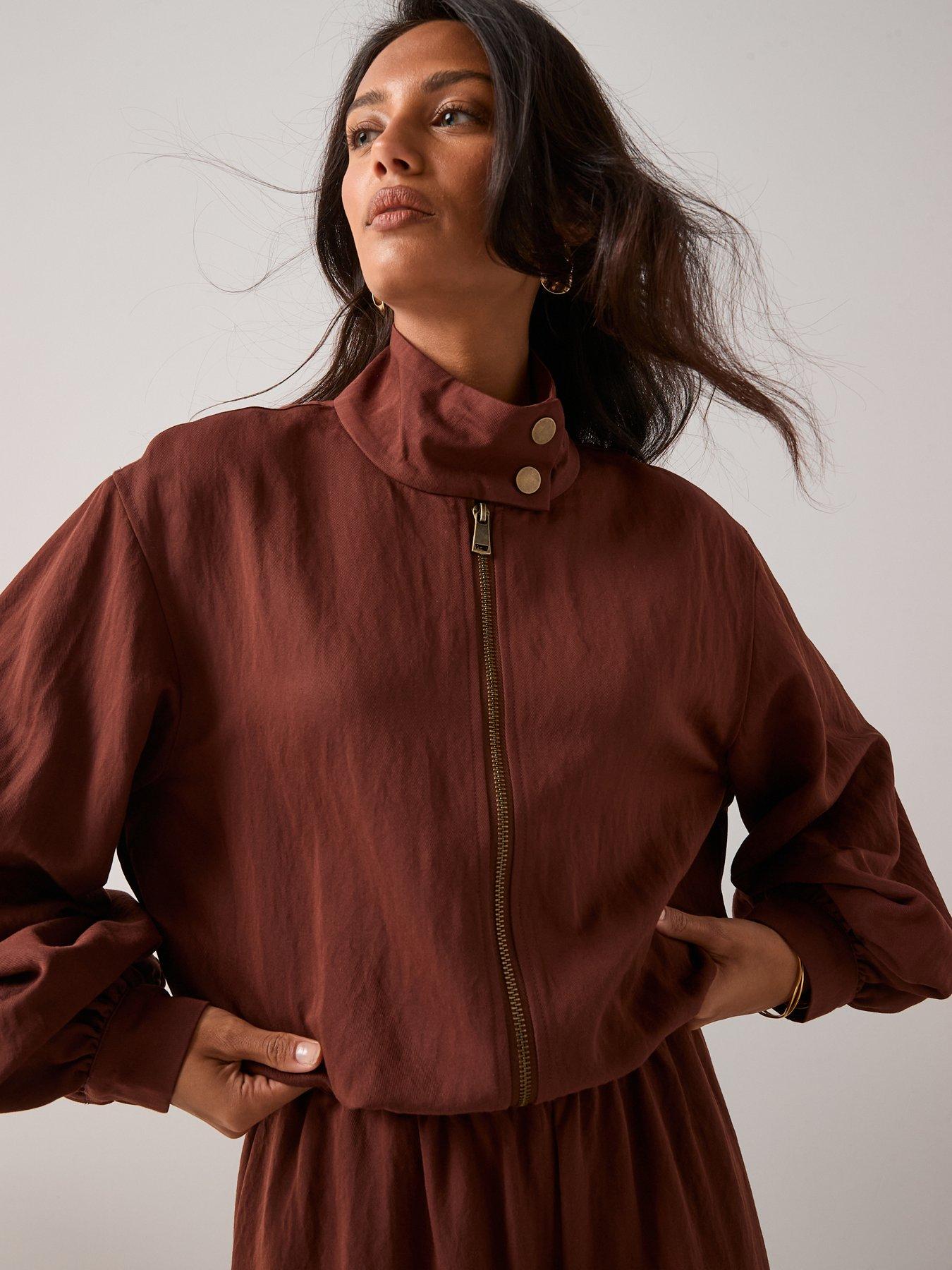 Image 6 of 6 of The Very Collection Funnel Neck Zip Through Jacket - Brown