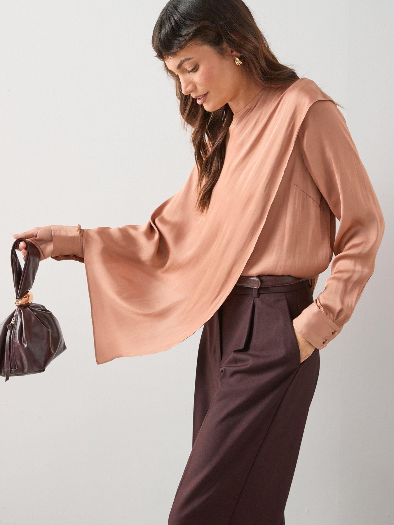 The Very Collection Satin Long Sleeve Cape Blouse - Pink