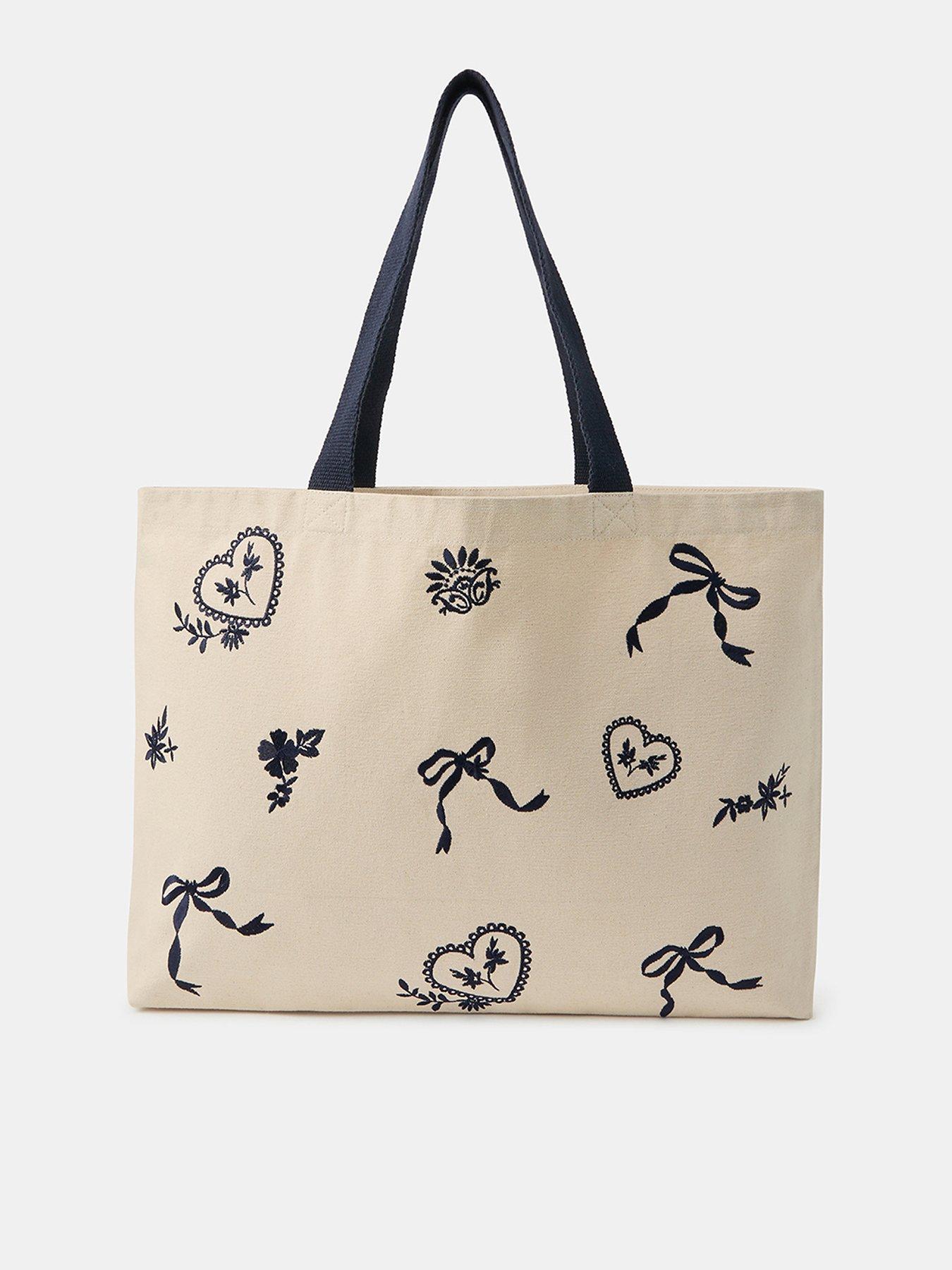 undefined Bow Embroidered Shopper Bag - Cream